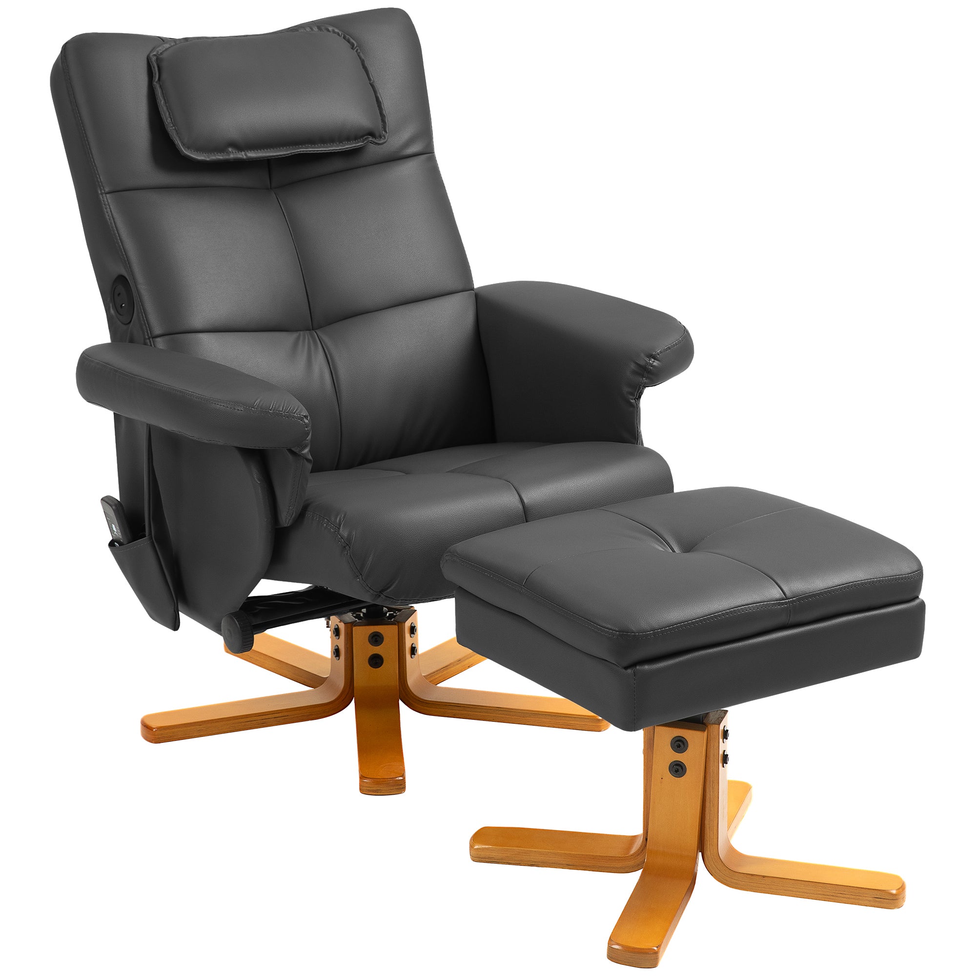 HOMCOM Faux Leather Massage Recliner Chair, with Storage Ottoman - Black - North Peak Garden Furniture