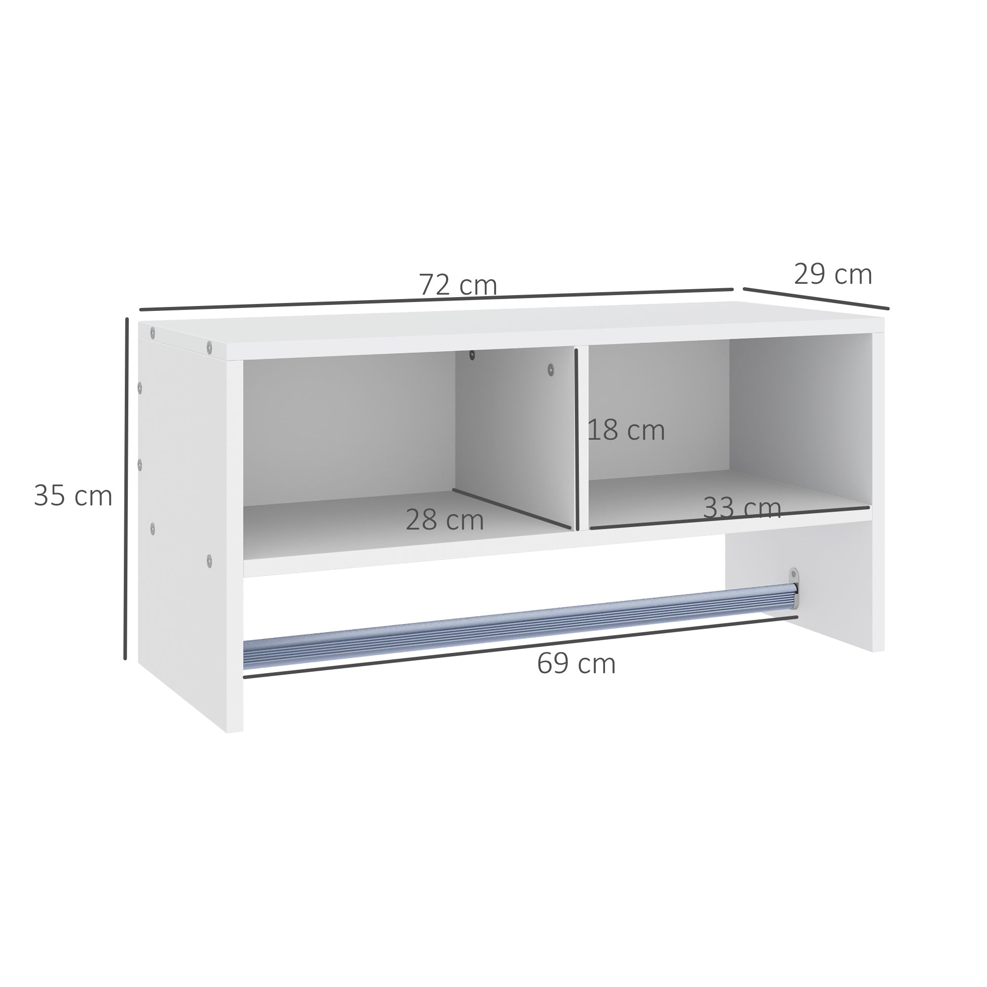 HOMCOM Wall Mounted Coat Hanger Hooks Rack Stand Hallway Coat Rack Rail & Storage Shelf Hanging Coat Organizer (White) - North Peak Garden Furniture