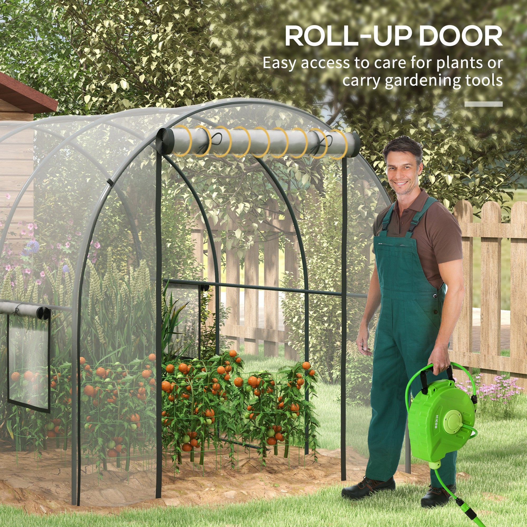 Outsunny Polytunnel Greenhouse Walk-in Grow House with Plasric Cover, Door, Mesh Window and Steel Frame, 3 x 2 x 2m, Clear - North Peak Garden Furniture