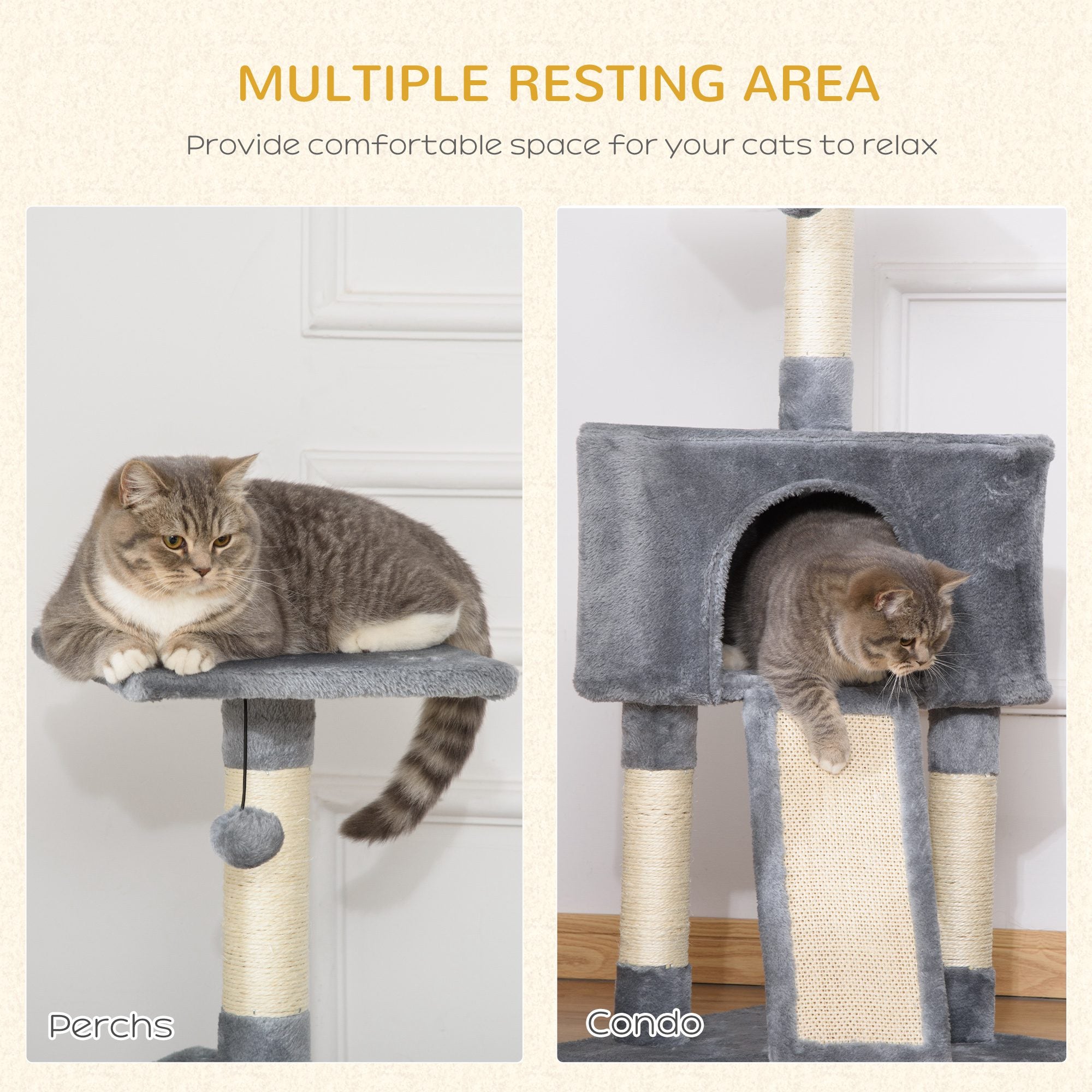 PawHut Corner Cat Tree for Indoor Cats, Kitten Tower with Scratching Post House Ladder Toy - Grey - North Peak Garden Furniture