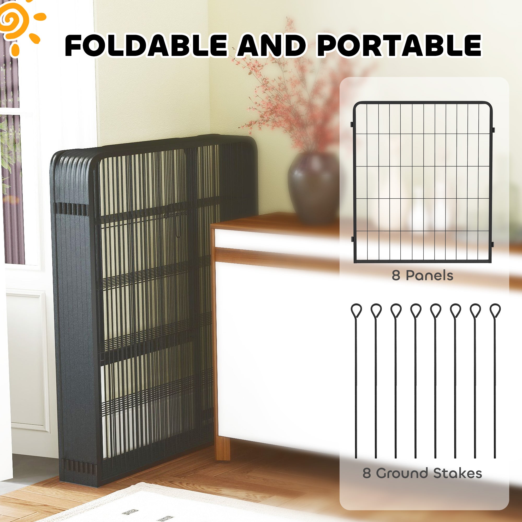 PawHut 8 Panels Heavy Duty Dog Playpen with Door Indoor Outdoor, for Medium Dogs, 80cm High - North Peak Garden Furniture
