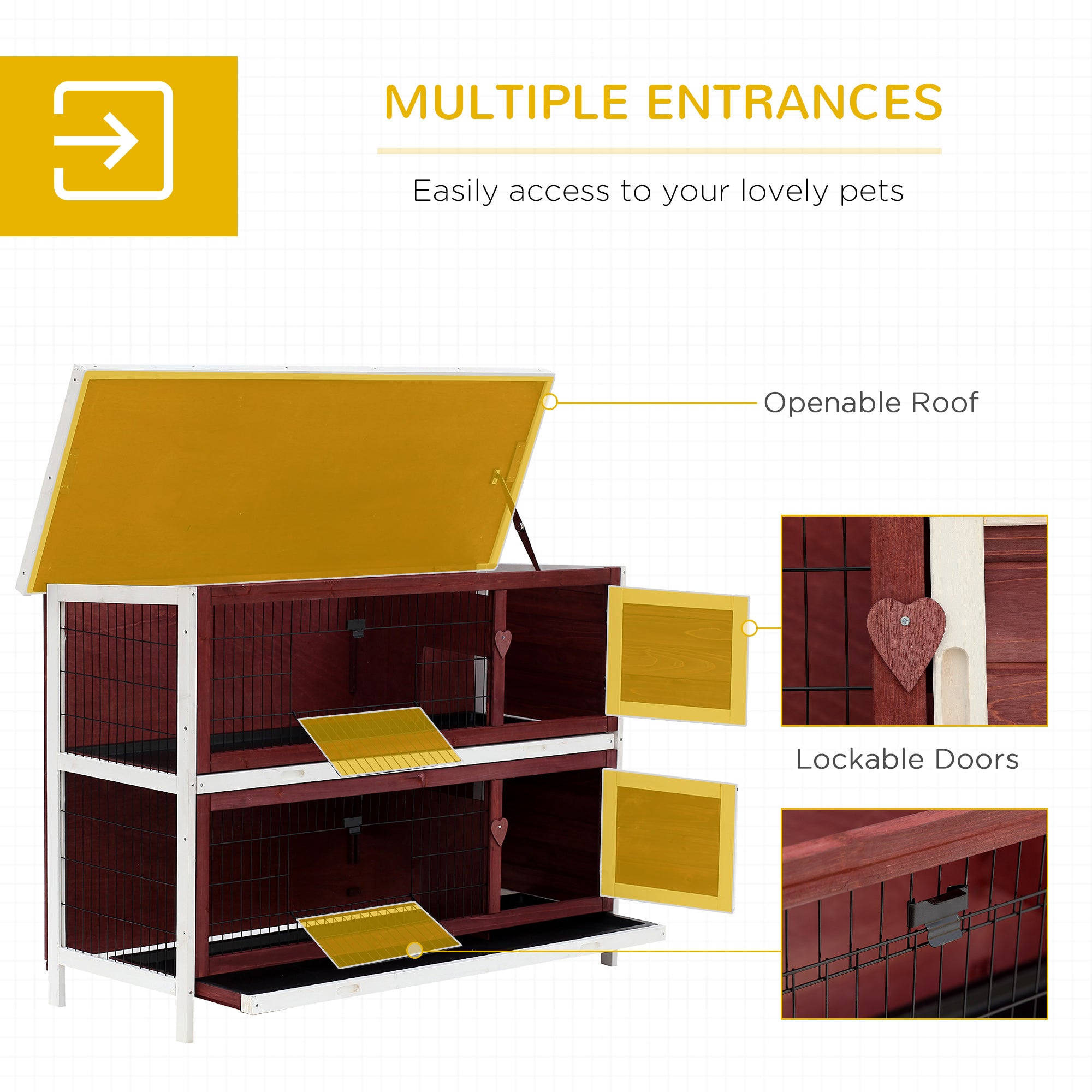 PawHut Rabbit Hutch Outdoor 2-Tier Guinea Pig Cage Bunny House Cage with No-Leak Trays for Indoor and Outdoor 136 x 50 x 93cm - North Peak Garden Furniture