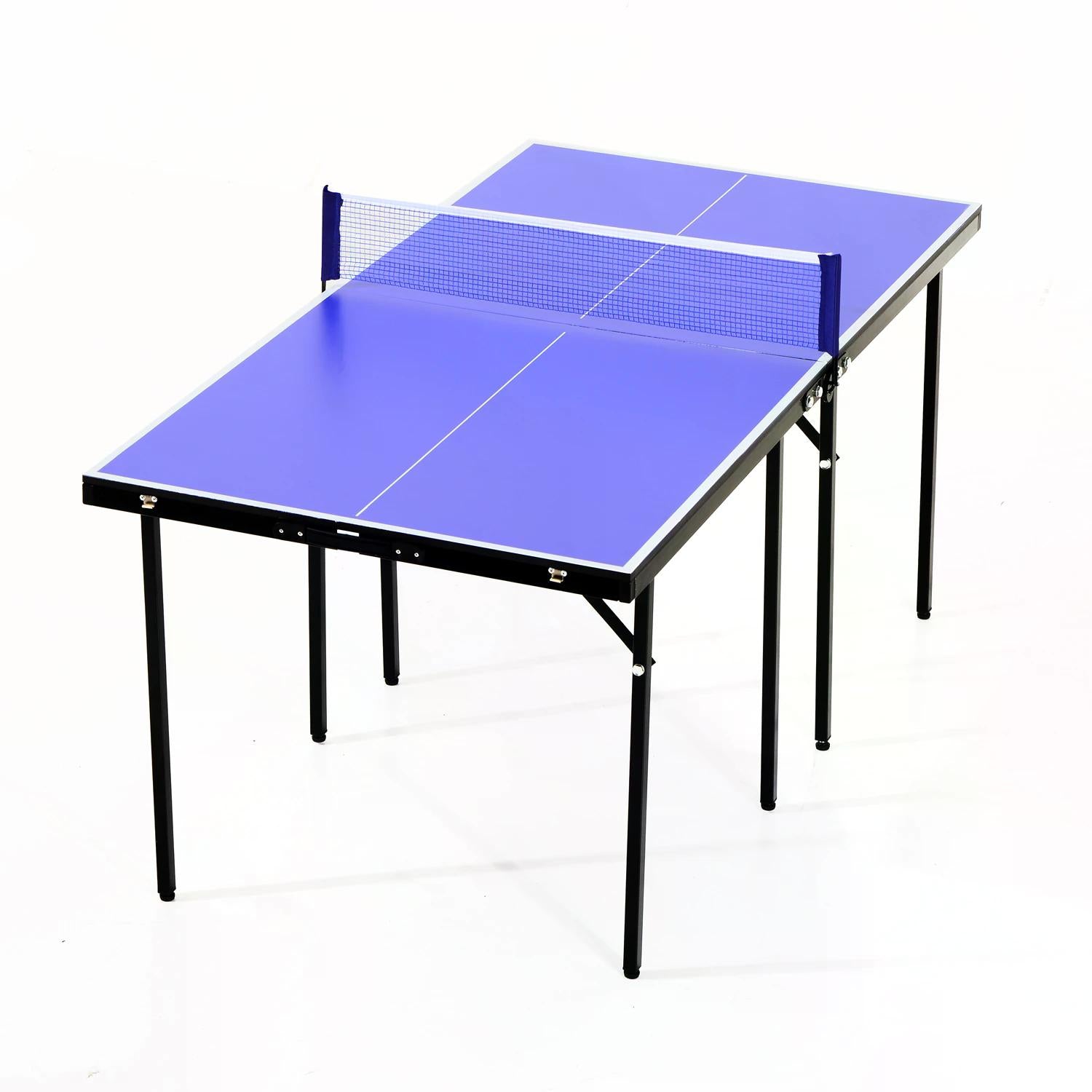 HOMCOM Folding 5ft Mini Compact Table Tennis Top Ping Pong Table Set Professional Net Games Sports Training Play Blue - North Peak Garden Furniture