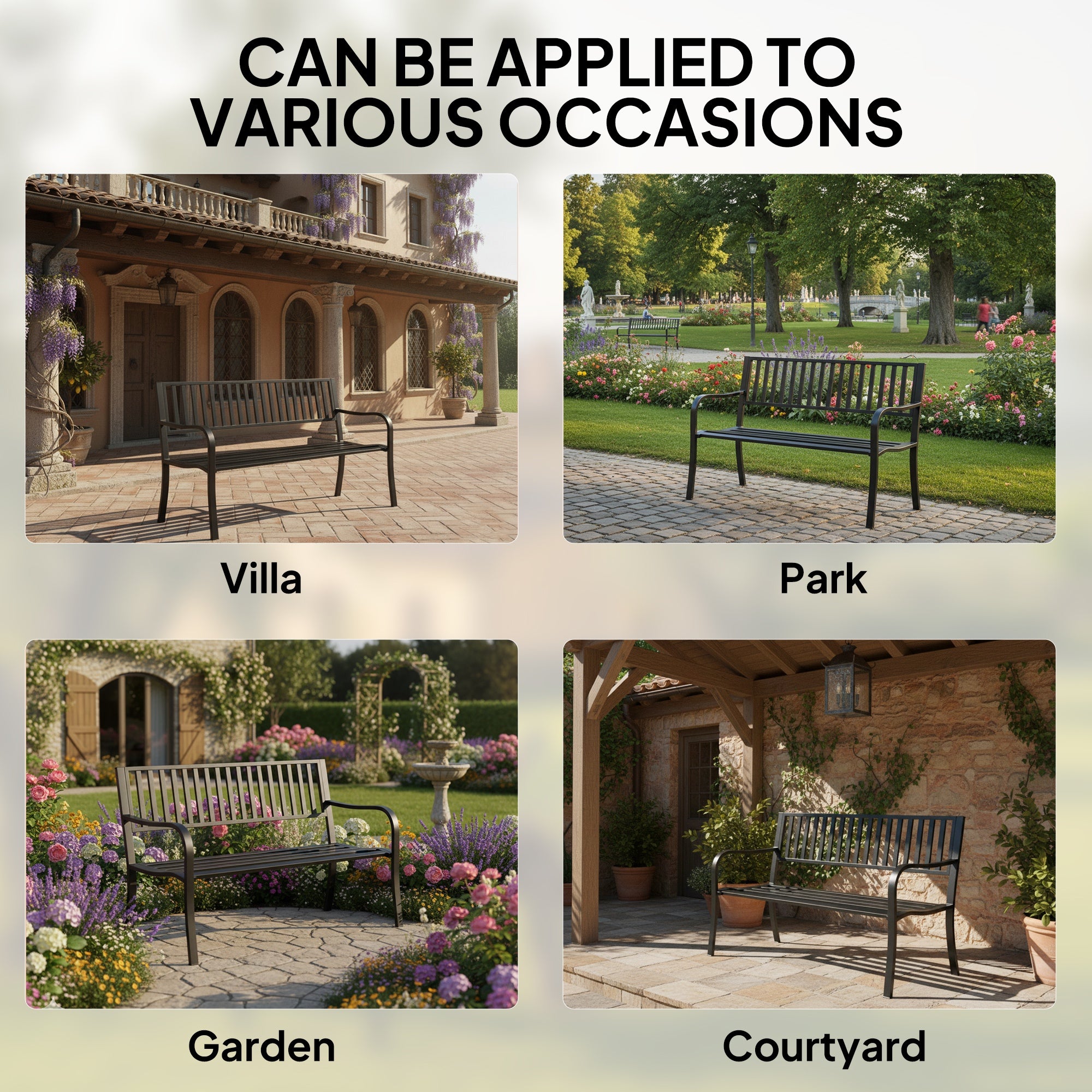 Outsunny Metal Garden Bench Loveseat with Slatted Seat, Black