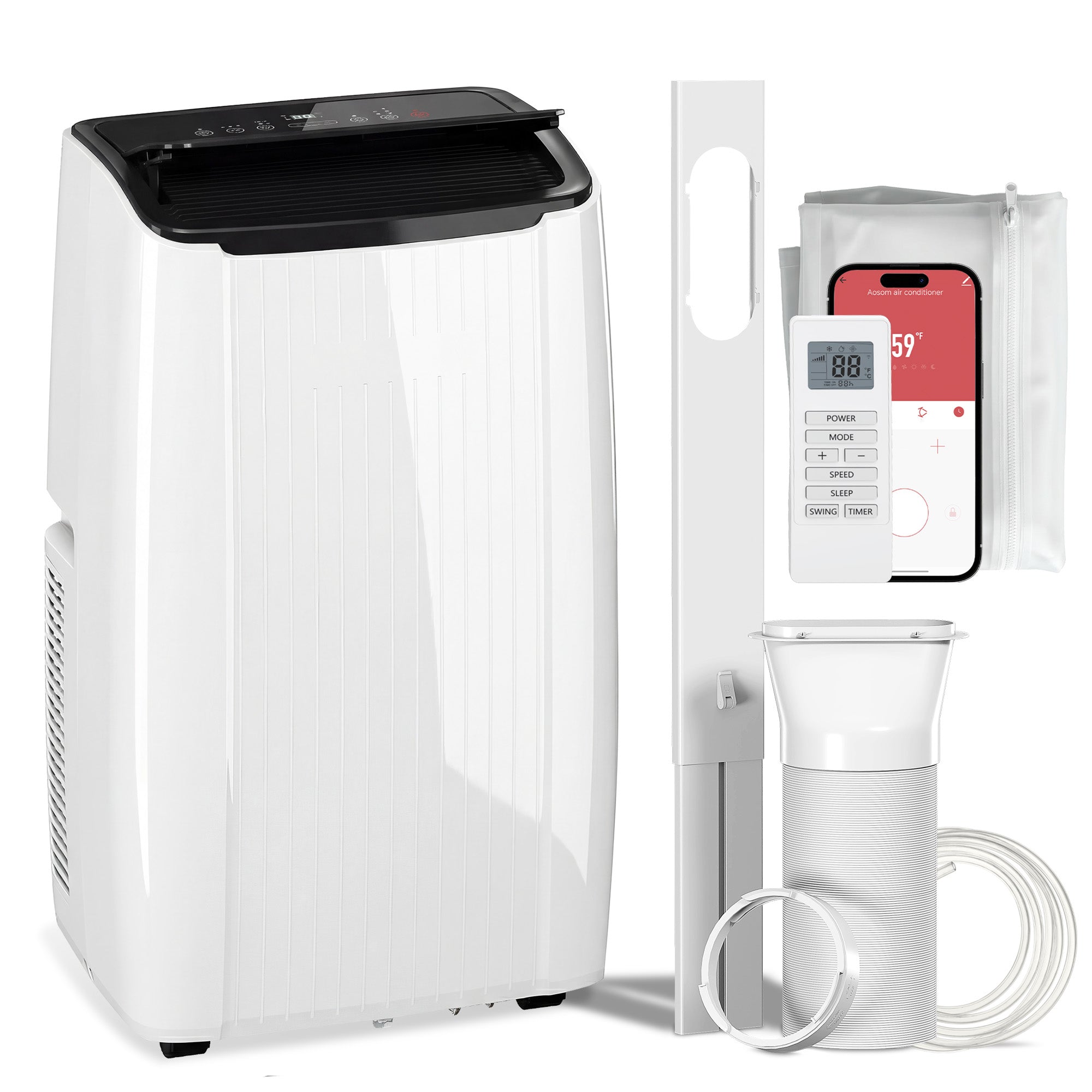 HOMCOM 14000 BTU 5-in-1 Portable Air Conditioner with Cool, Heat, Dehumidifier, Fan, Sleep, WiFi Voice Control, White