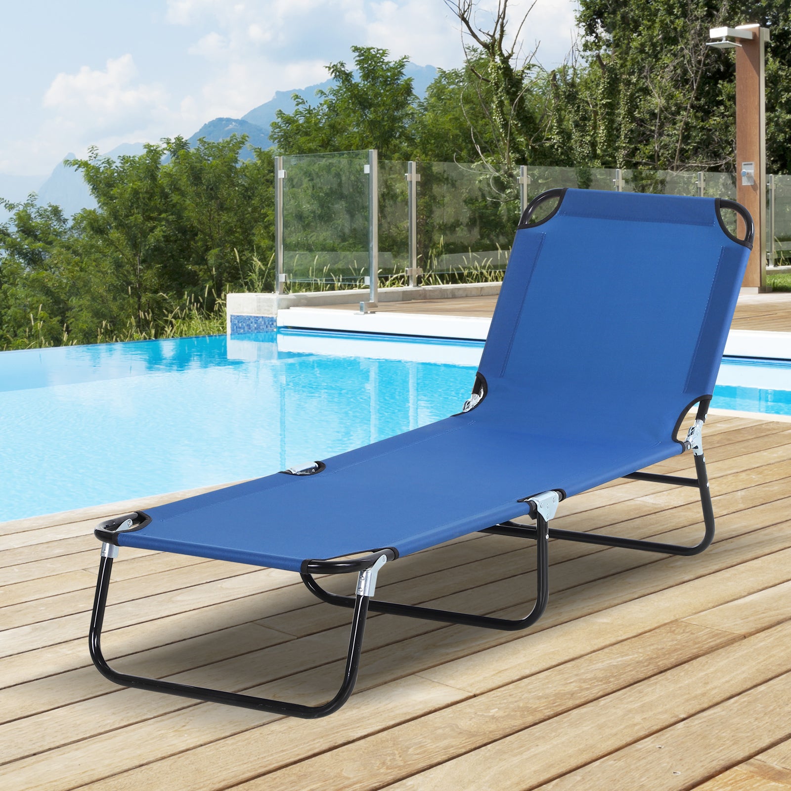 Outsunny Folding Sun Lounger: Adjustable 5-Position Backrest, Lightweight Poolside & Sunbathing Recliner, Blue