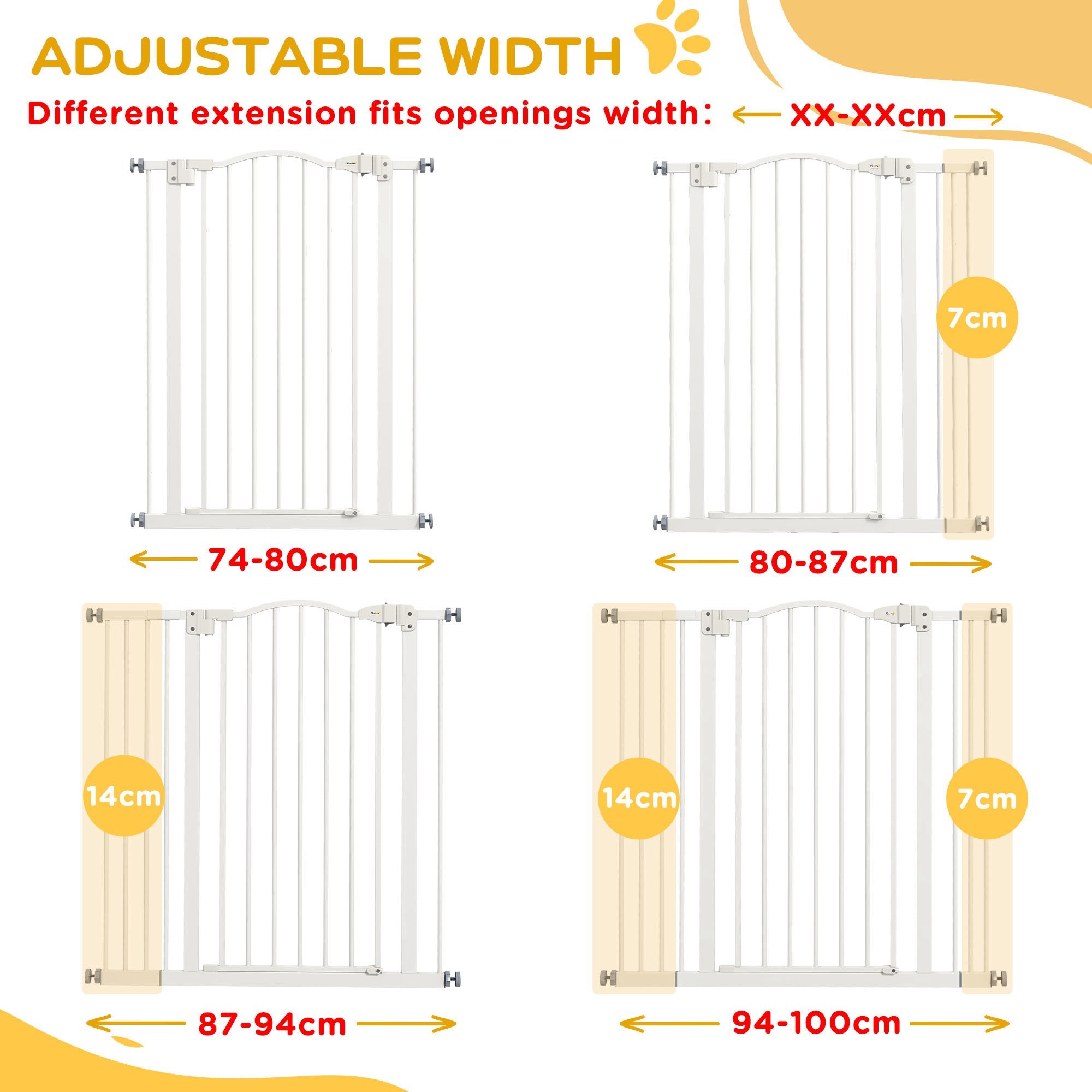 PawHut Pressure Fit Dog Stair Gate No Drilling Safety Gate Auto Close for Doorways, Hallways, 74-100cm Adjustable, 94cm Tall, White - North Peak Garden Furniture