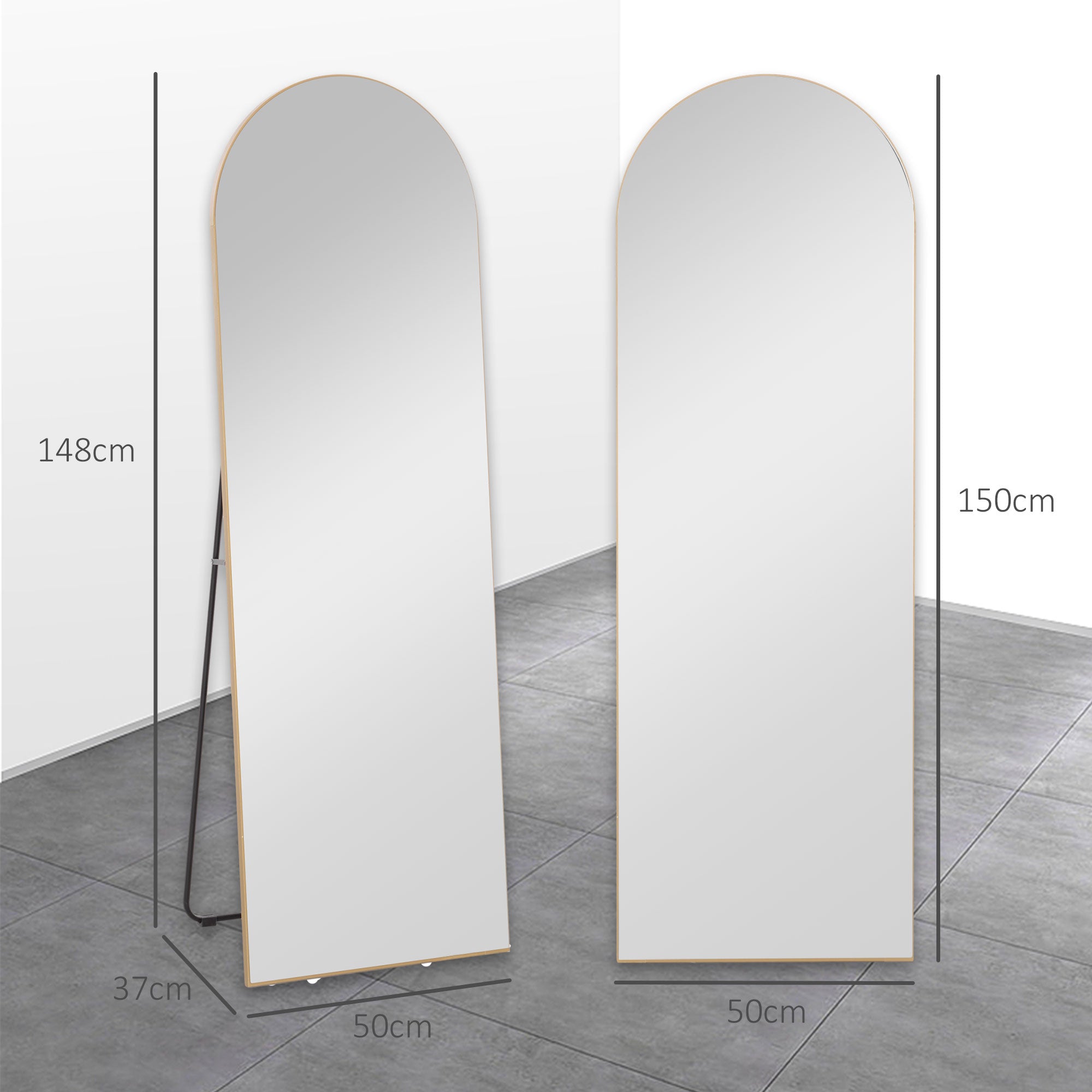 HOMCOM 150cm Arched Full Length Mirror - Gold Tone