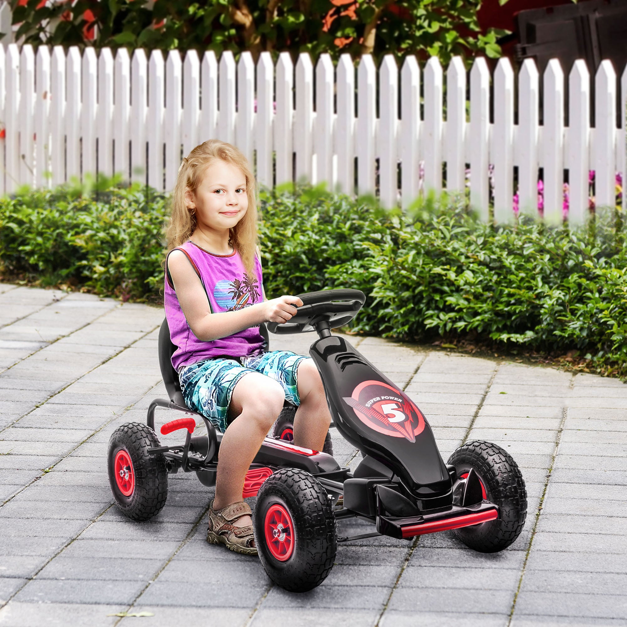 HOMCOM Kids Pedal Go Kart, with Adjustable Seat, Inflatable Tyres - Red - North Peak Garden Furniture