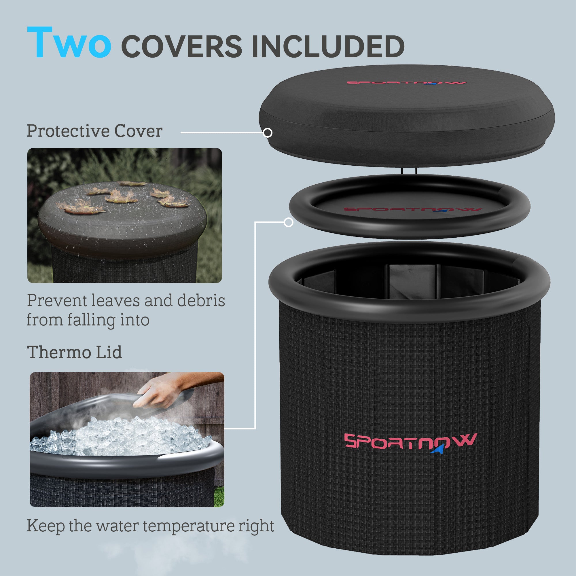 SPORTNOW Ice Bath Tub Outdoor, 300L Portable Cold Water Therapy Tub, Recovery Cold Plunge Pool with Lid, Cover and Carry Bag for Athletes, Black - North Peak Garden Furniture