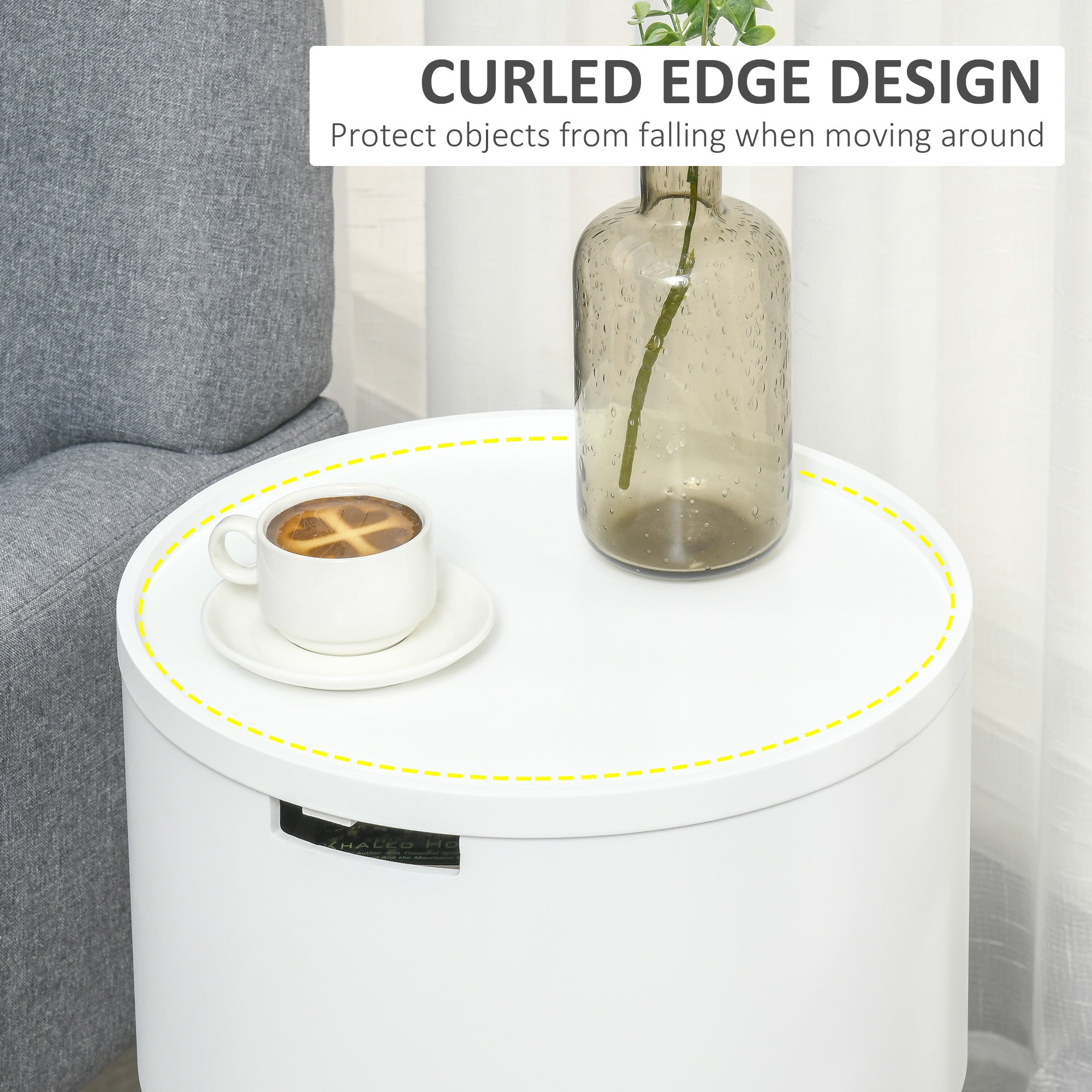 HOMCOM Modern Side Table with Hidden Storage Space, Round Night Stand with Removable Tray Wood Frame End Coffee Table for Living Room, White - North Peak Garden Furniture