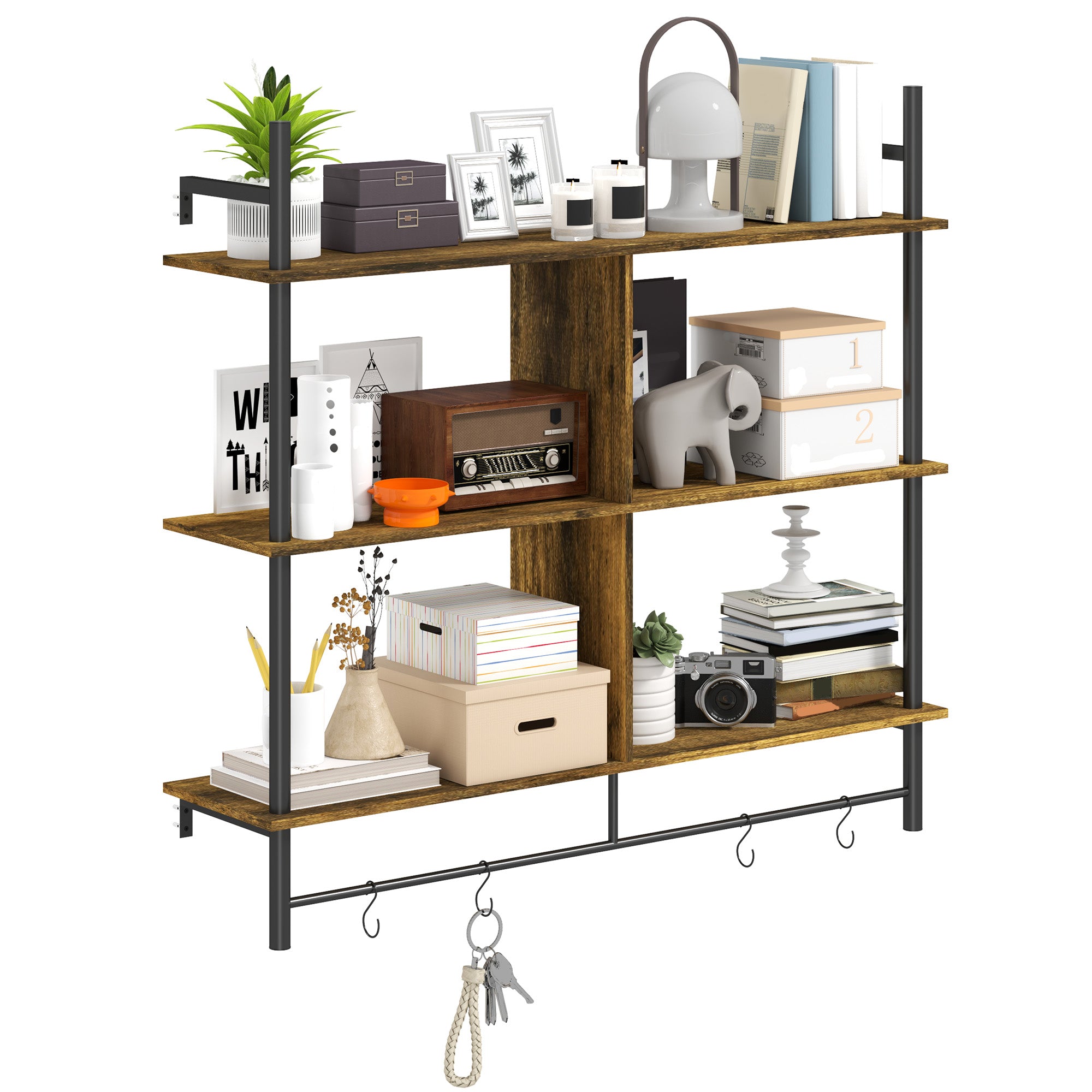 HOMCOM Three-Tier Floating Shelf - Brown/Black - North Peak Garden Furniture