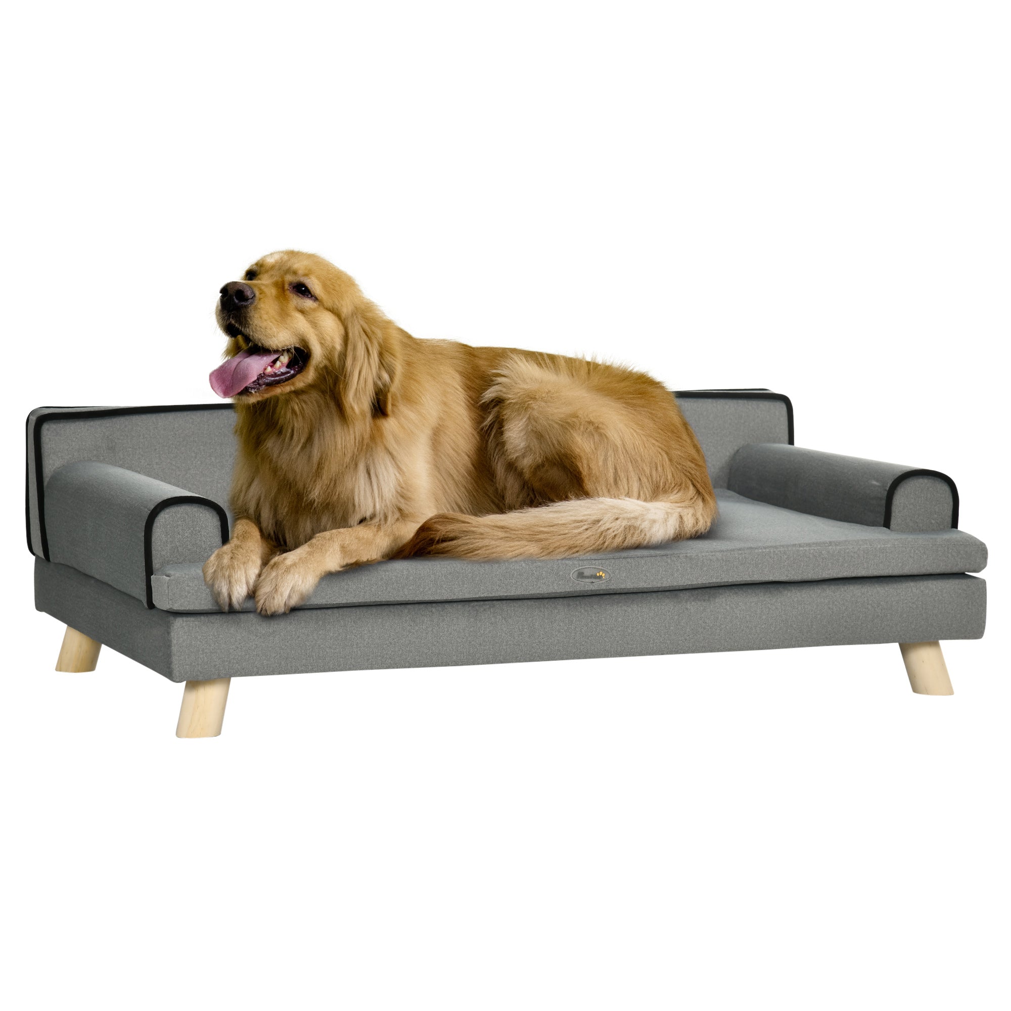 PawHut Dog Sofa, with Wooden Legs, Water-Resistant Fabric, for Medium & Large Dogs - Grey - North Peak Garden Furniture