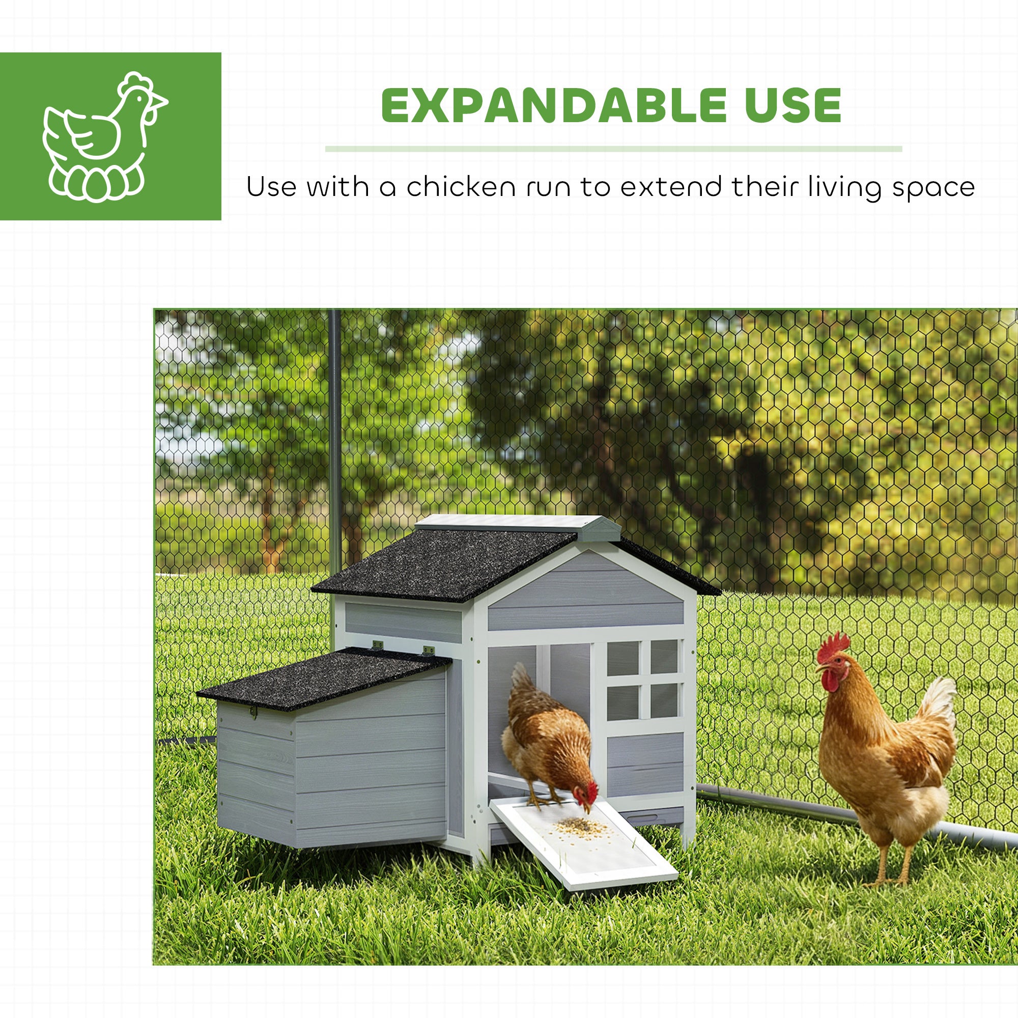 PawHut Wooden Chicken Coop with Pull-Out Tray Nesting Box for 1-2 Chickens