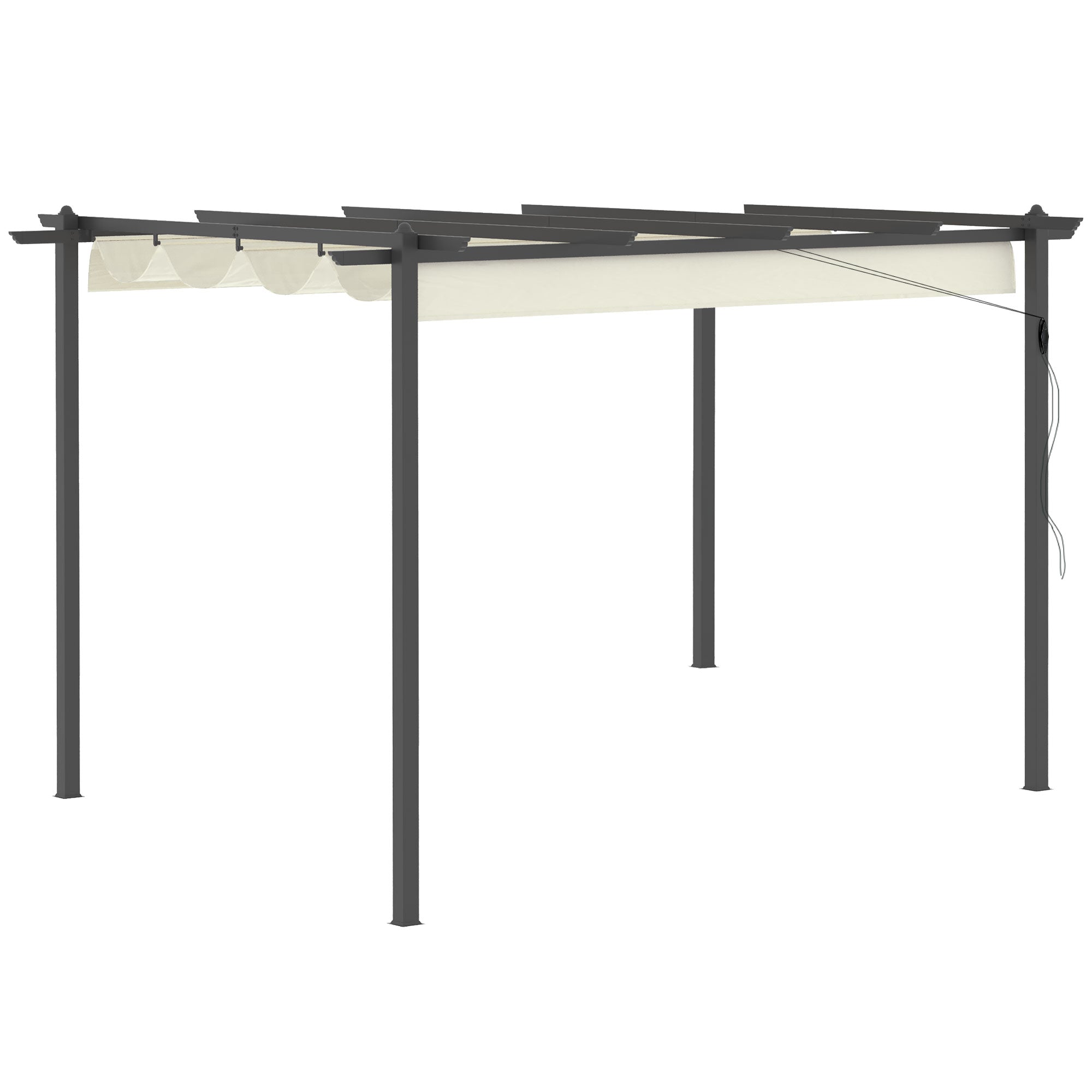 Outsunny 4 x 3(m) Aluminium Pergola with Retractable Roof, Garden Gazebo Canopy Shelter for Outdoor, Patio, Cream White