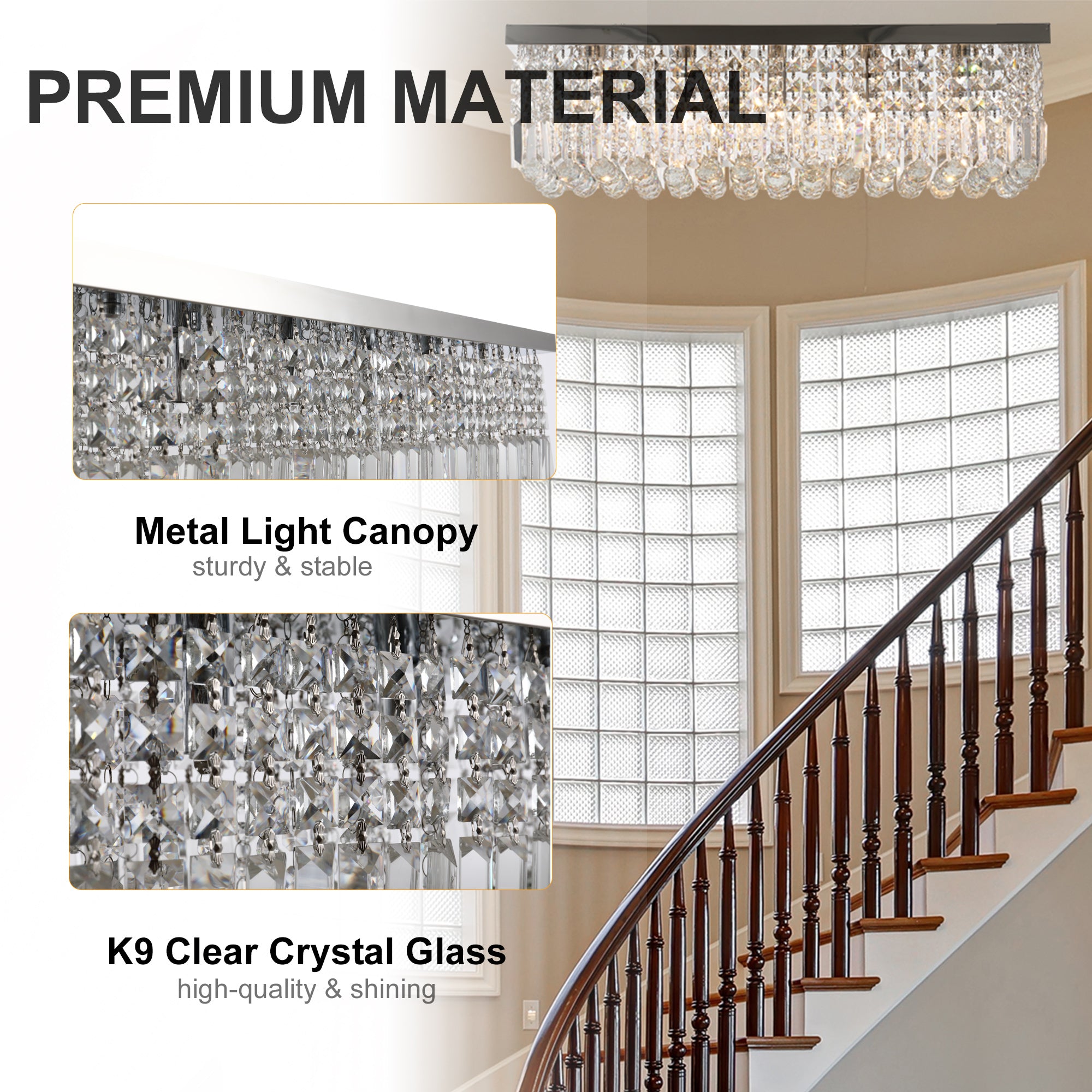 HOMCOM Modern Crystal Ceiling Light Square Crystal Chandelier for Living Room, Dining Room, Hall, E14 Base, Silver, 80 x 25 x 23cm - North Peak Garden Furniture