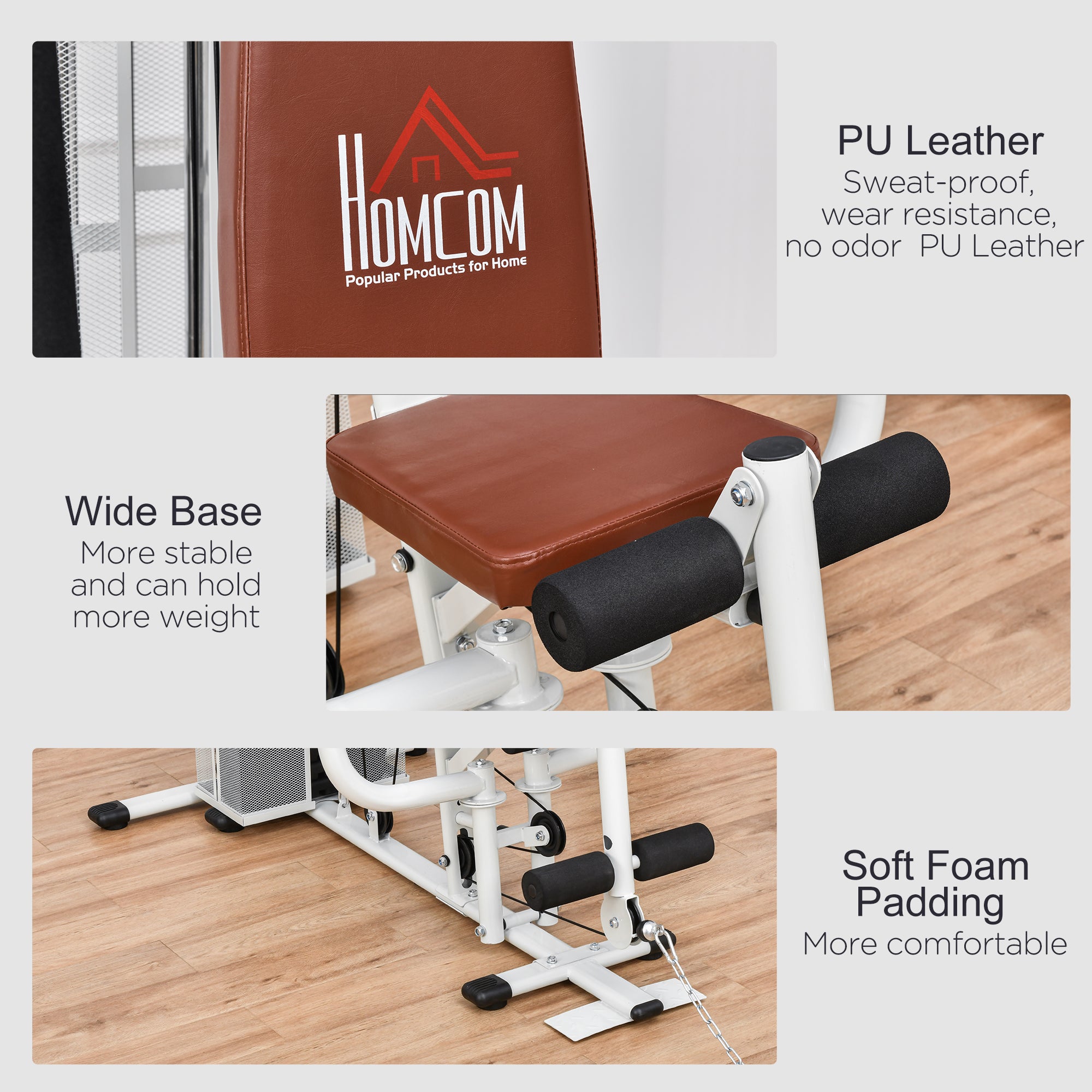 HOMCOM Multifunction Home Gym Weight Training Workout Station Fitness Strength Machine, White - North Peak Garden Furniture
