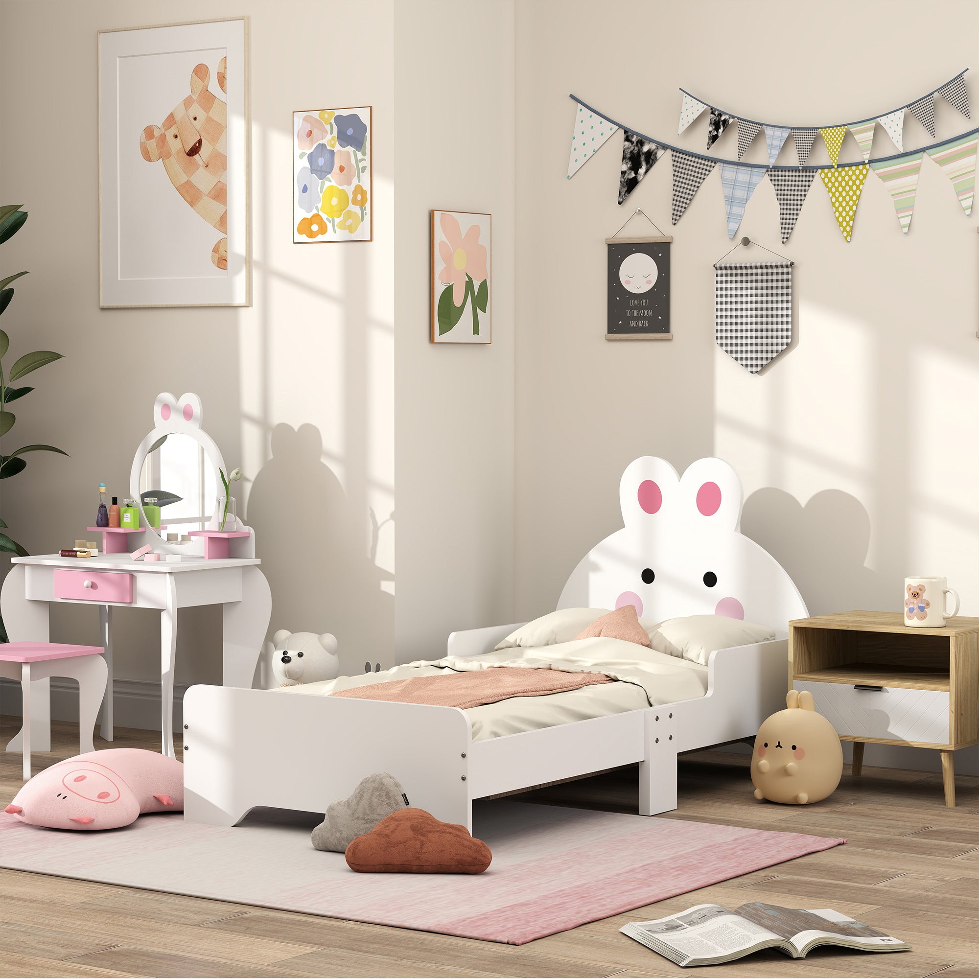 ZONEKIZ Rabbit-Designed Toddler Bed, Kids Bedroom Furniture - White