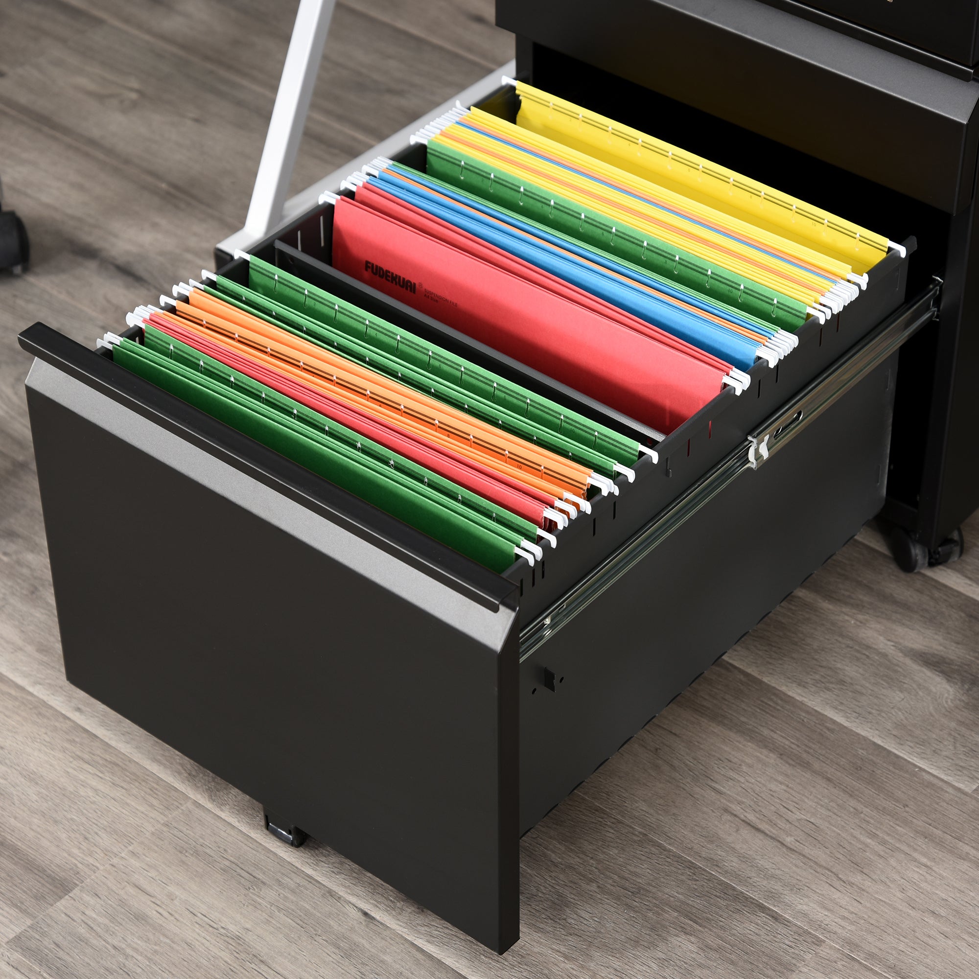 Vinsetto 3 Drawer Filling Cabinet, Mobile Metal File Cabinet with Anti-tilt Design for Letter, A4, Legal Size, Black - North Peak Garden Furniture