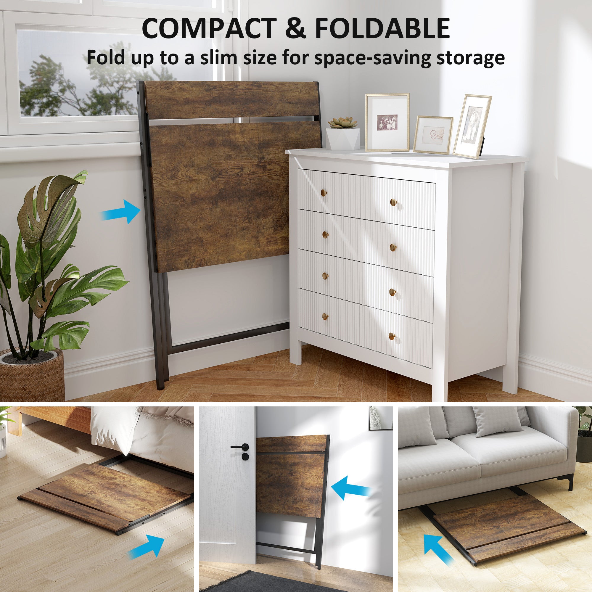 HOMCOM 81.5 cm Folding Computer Desk with Monitor Shelf - Rustic Brown - North Peak Garden Furniture