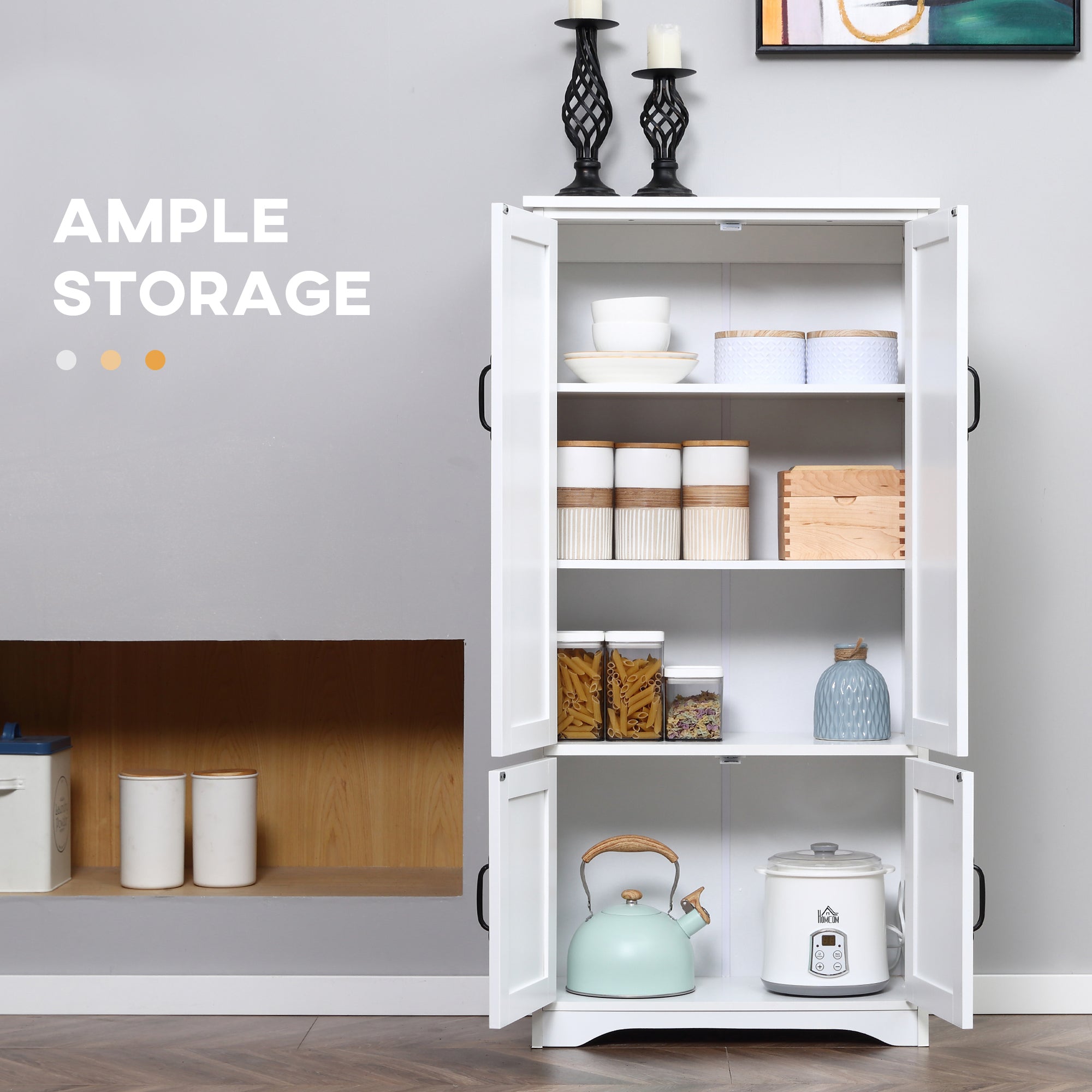 HOMCOM Accent Floor Storage Cabinet Kitchen Cupboard with Adjustable Shelves and 2 Lower Doors, White