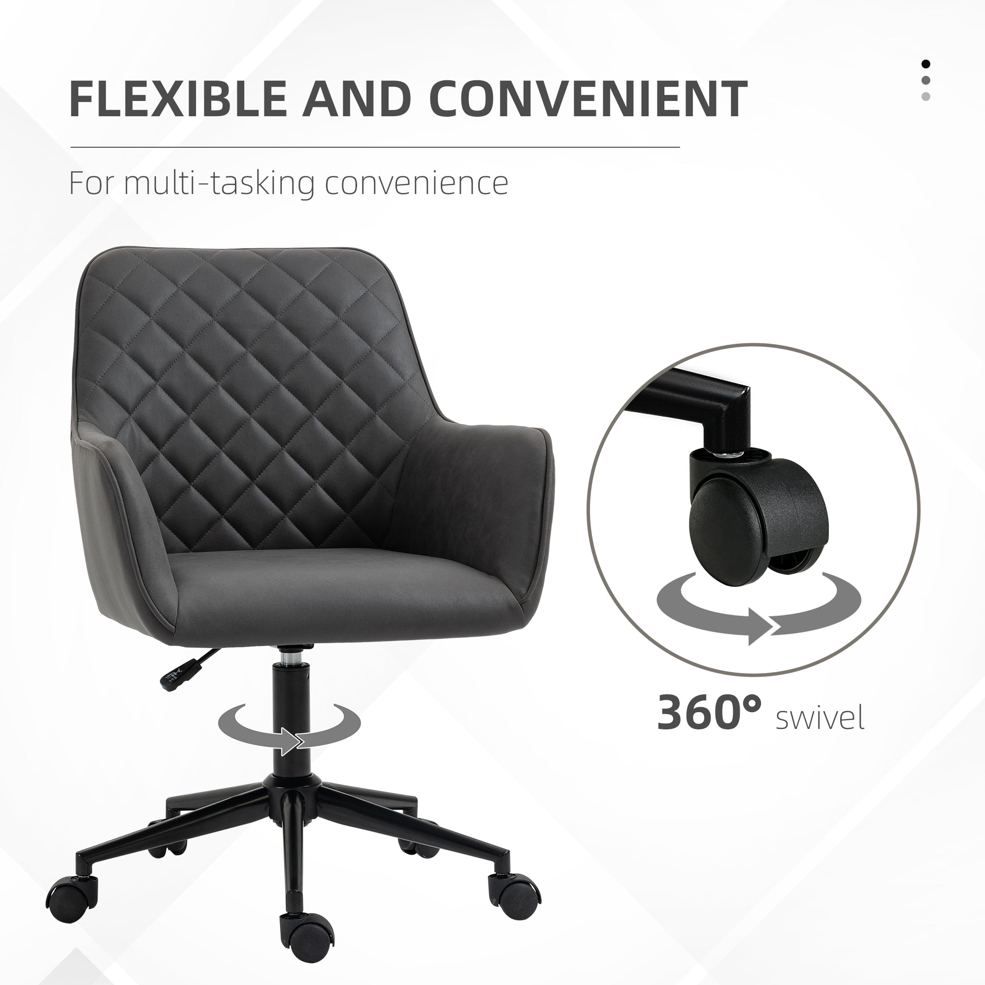 Vinsetto Office Desk Chair, Leather-Feel Fabric Computer Swivel Chair with Rolling Wheels and Adjustable Height for Home, Grey - North Peak Garden Furniture