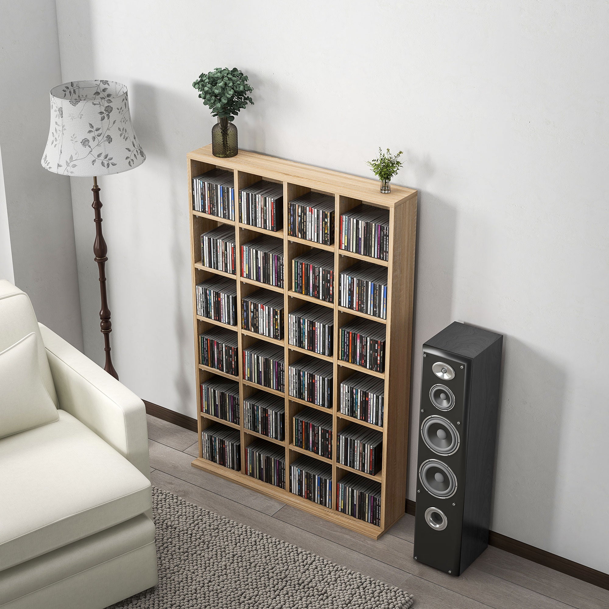 HOMCOM CD Storage Unit with Adjustable Shelves, 89 x 130.5 cm, Natural Wood Finish - North Peak Garden Furniture