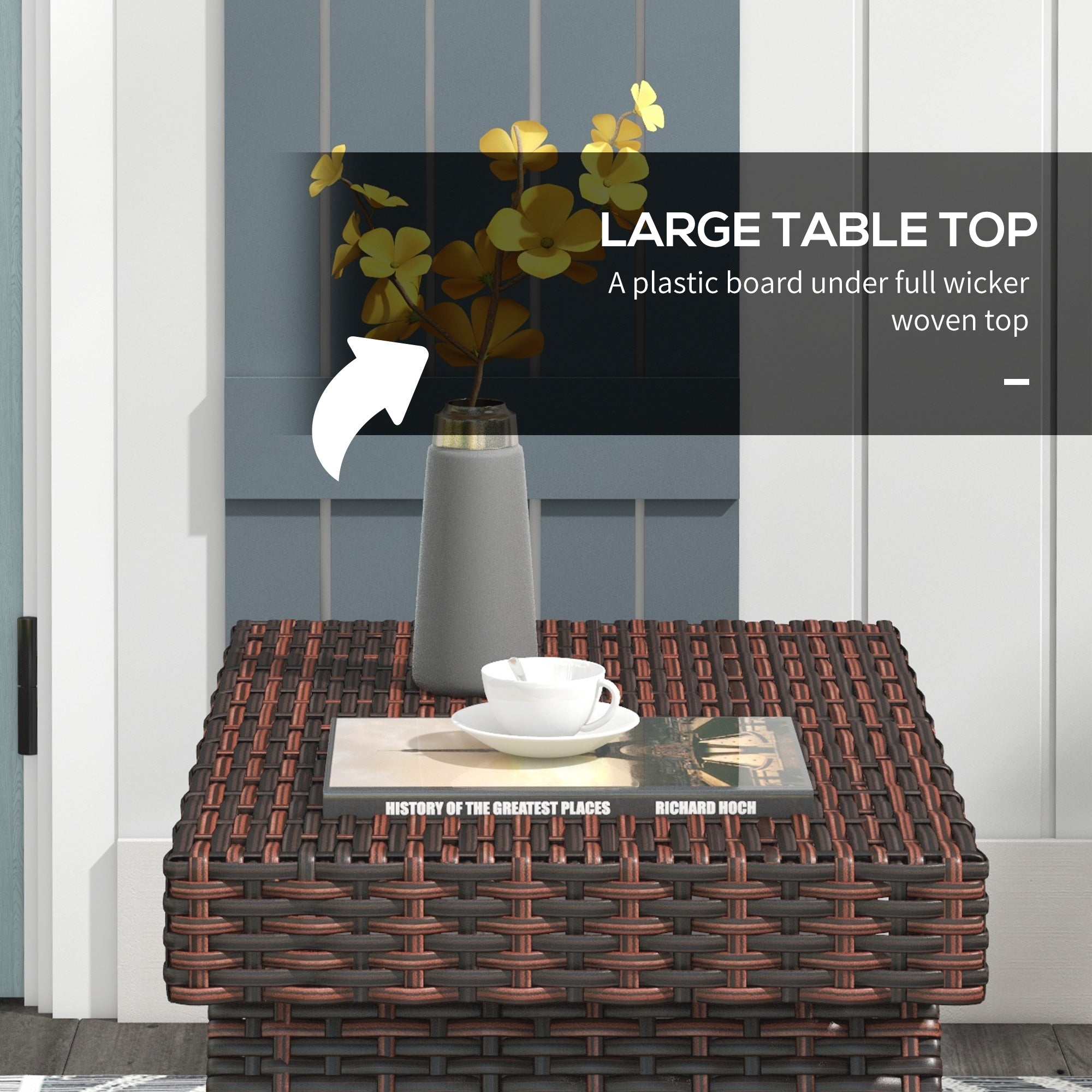 Outsunny Foldable Outdoor Side Table, Rattan Garden Coffee Table with Steel Frame, Space Saving Bistro Garden Furniture for Patio, Balcony, 60 x 41 x 41 cm, Brown - North Peak Garden Furniture