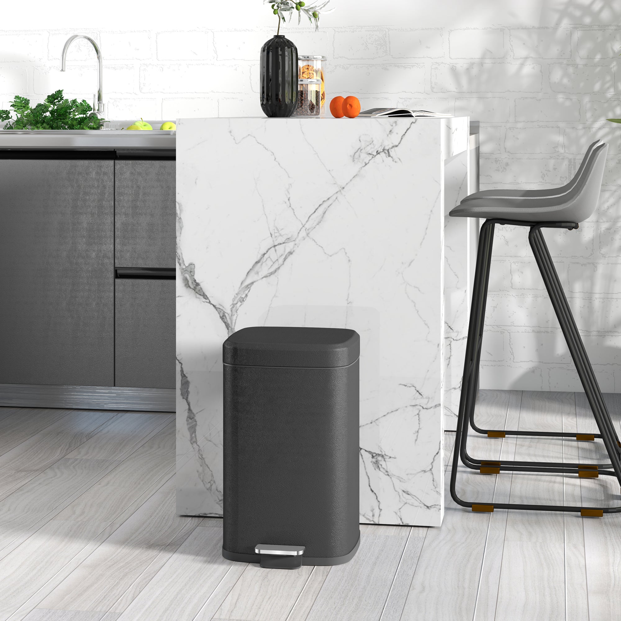 HOMCOM 20L Modern Boxy Metal Home Kitchen Bin - Black - North Peak Garden Furniture