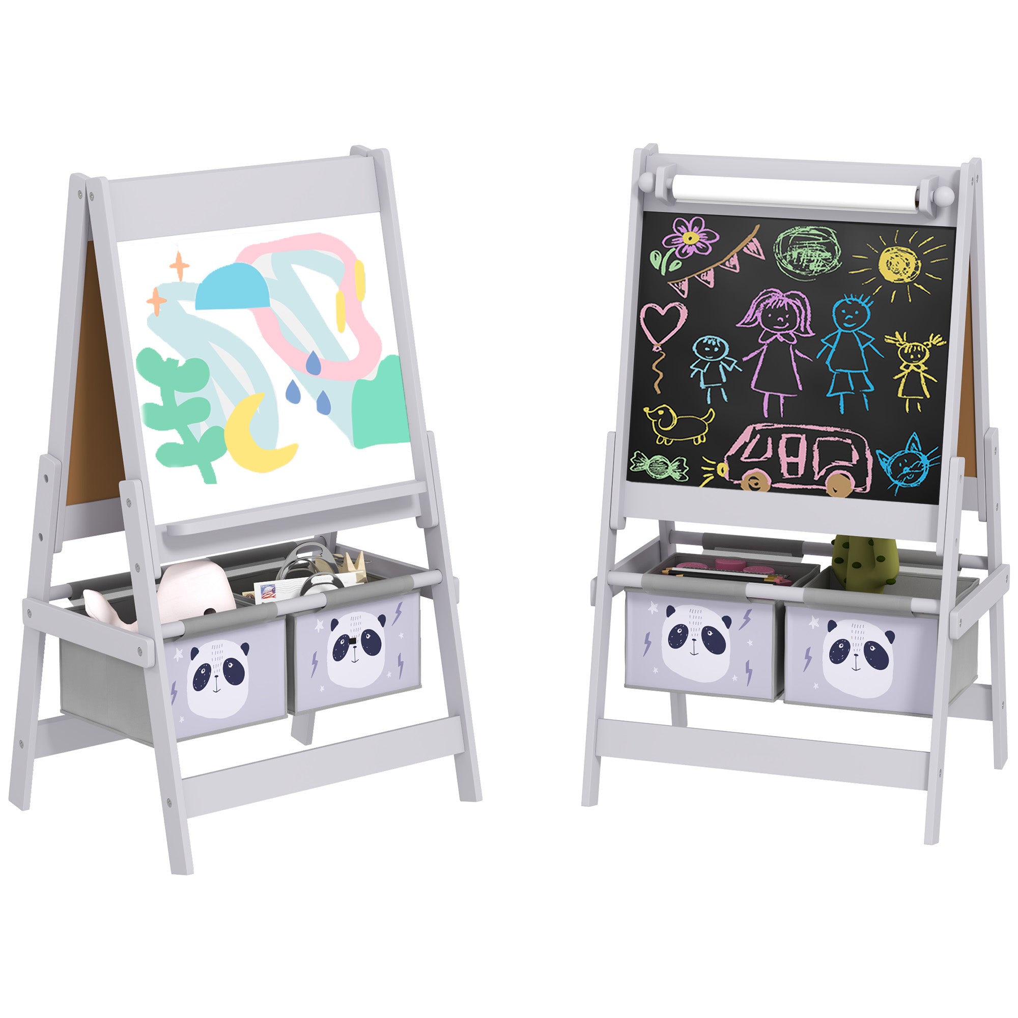 AIYAPLAY 3-In-1 Kids Easel with Paper Roll, Art Easel, with Storage - Grey - North Peak Garden Furniture