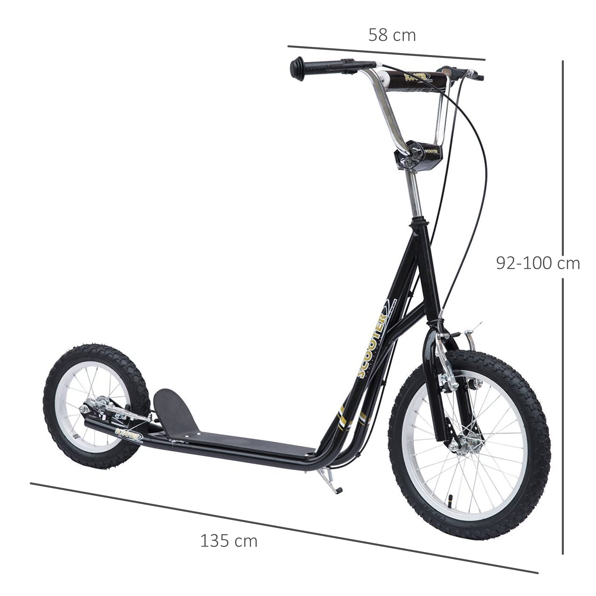 HOMCOM Teen Stunt Scooter Push Kick Scooters for Kids with Rubber Wheels Adjustable Handlebar Front Rear Dual Brakes Kickstand, for 5+ Years, Black - North Peak Garden Furniture