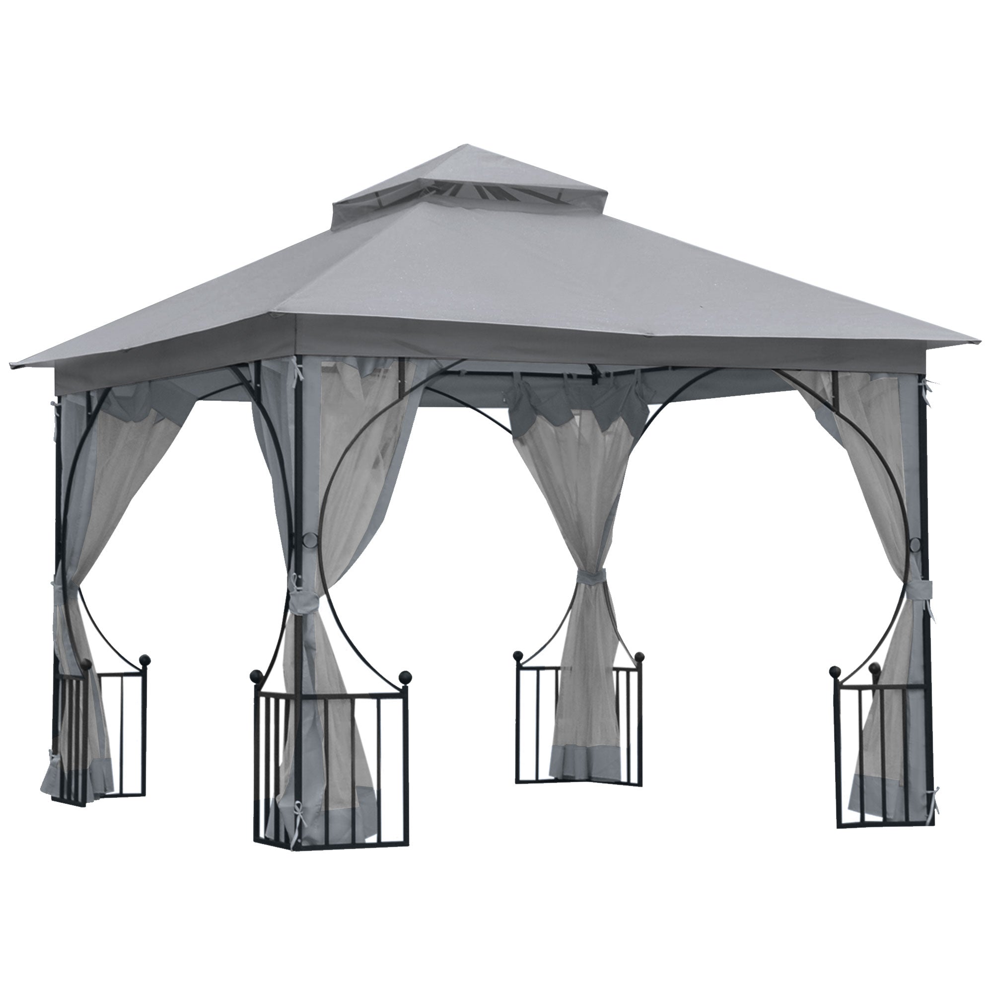 Outsunny 3 x 3(m) Garden Gazebo Patio Party Tent Shelter Outdoor Canopy Double Tier Sun Shade Metal Frame Netting Light Grey - North Peak Garden Furniture