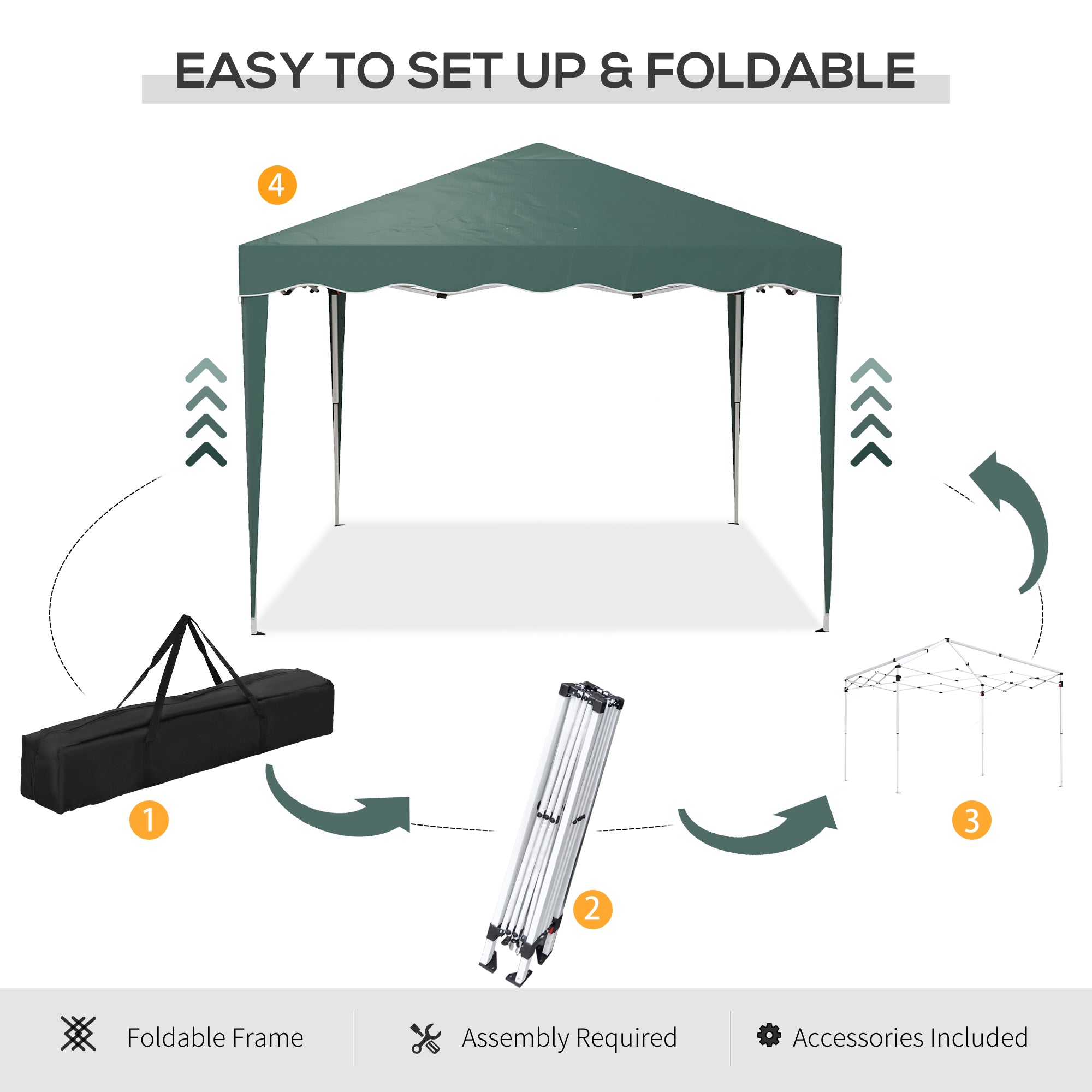 Outsunny 3 x 3cm Adjustable Height Pop-Up Gazebo, with Bag - Green - North Peak Garden Furniture