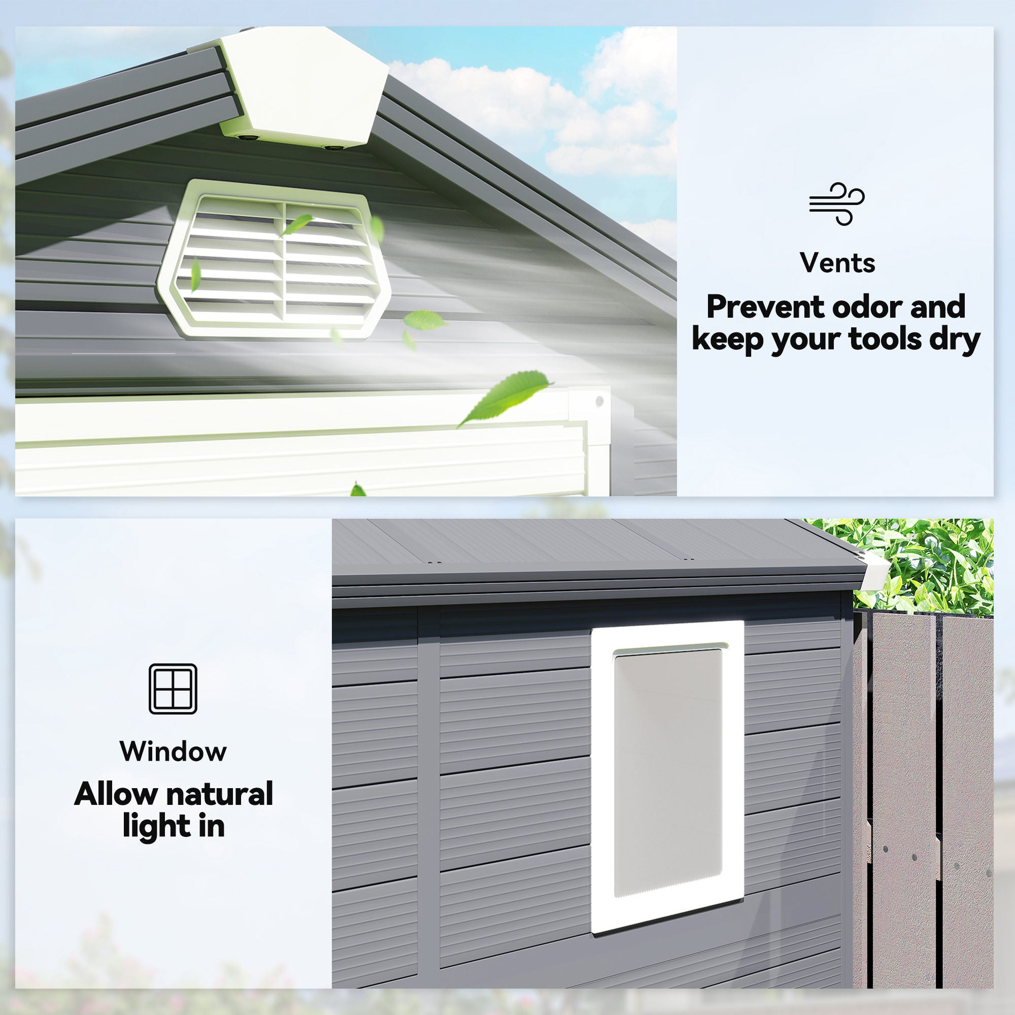 Outsunny 4.4ft x 6.2ft Aluminium Frame and Plastic Wall Shed, with Foundation - Grey