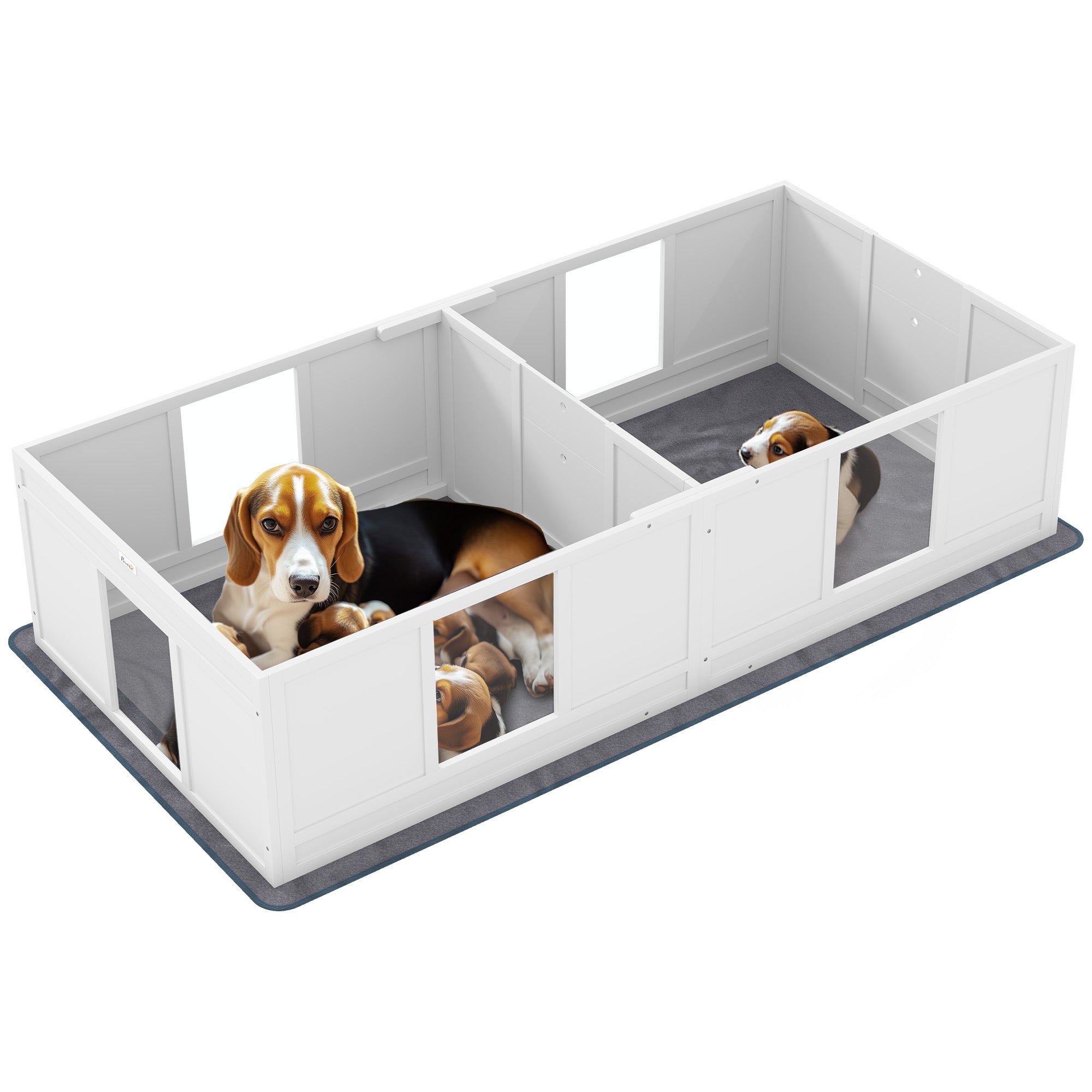 PawHut Two Room Design Whelping Box for Dogs with Whelping Pad, Clear Panels, Adjustable Entrance, for Medium Dogs, 196 x 96cm