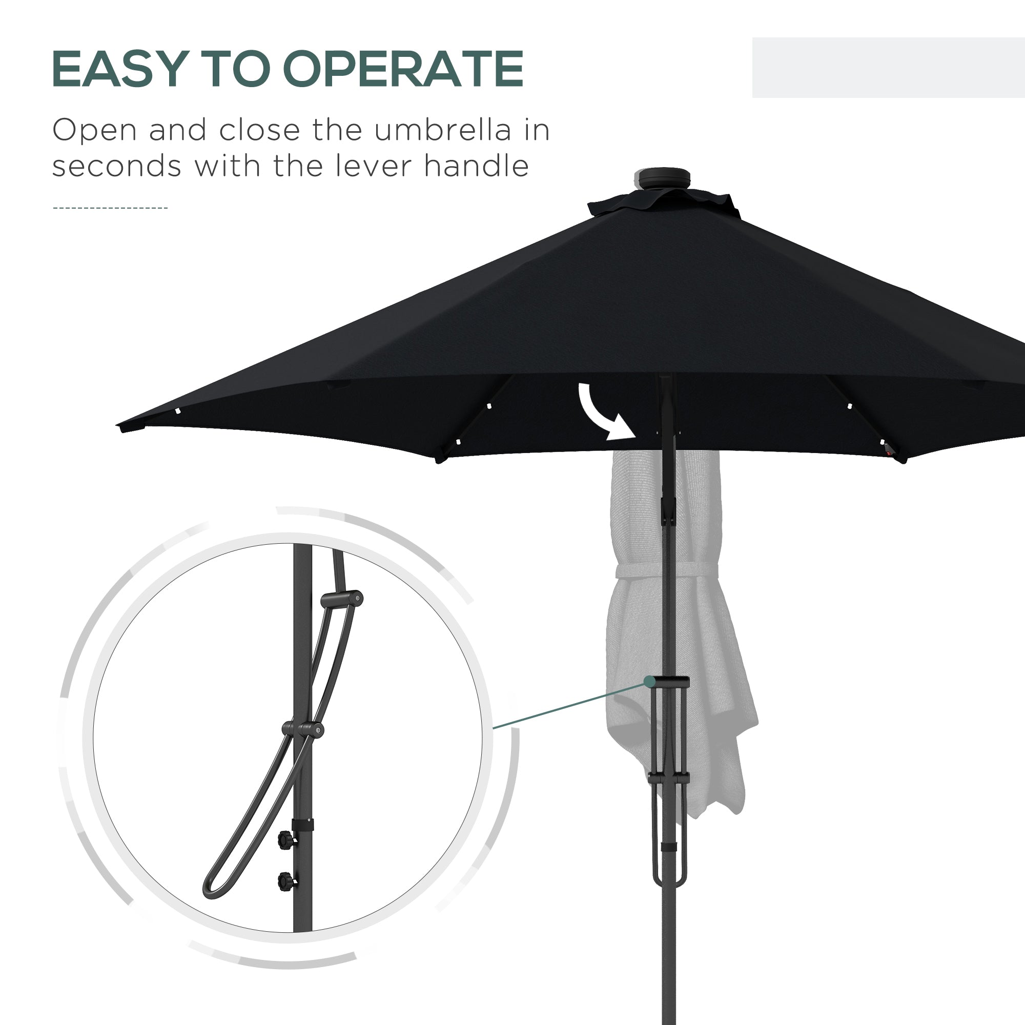 Outsunny 3(m) Garden Parasol Cantilever Umbrella with Solar LED, Cross Base and Waterproof Cover, Black - North Peak Garden Furniture