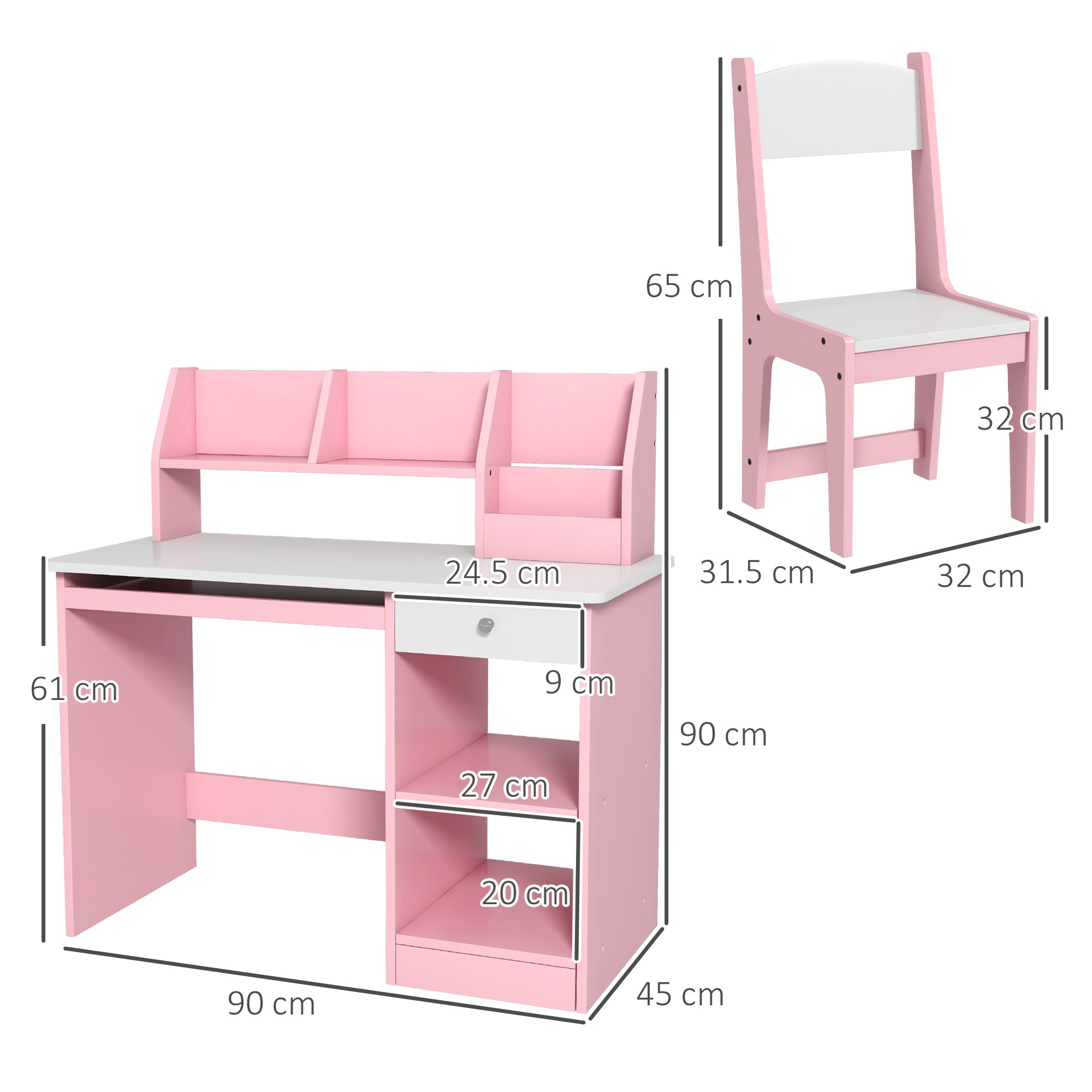 ZONEKIZ Two-Piece Kids Desk and Chair Set with Storage, for Ages 5-8 Years - Pink - North Peak Garden Furniture