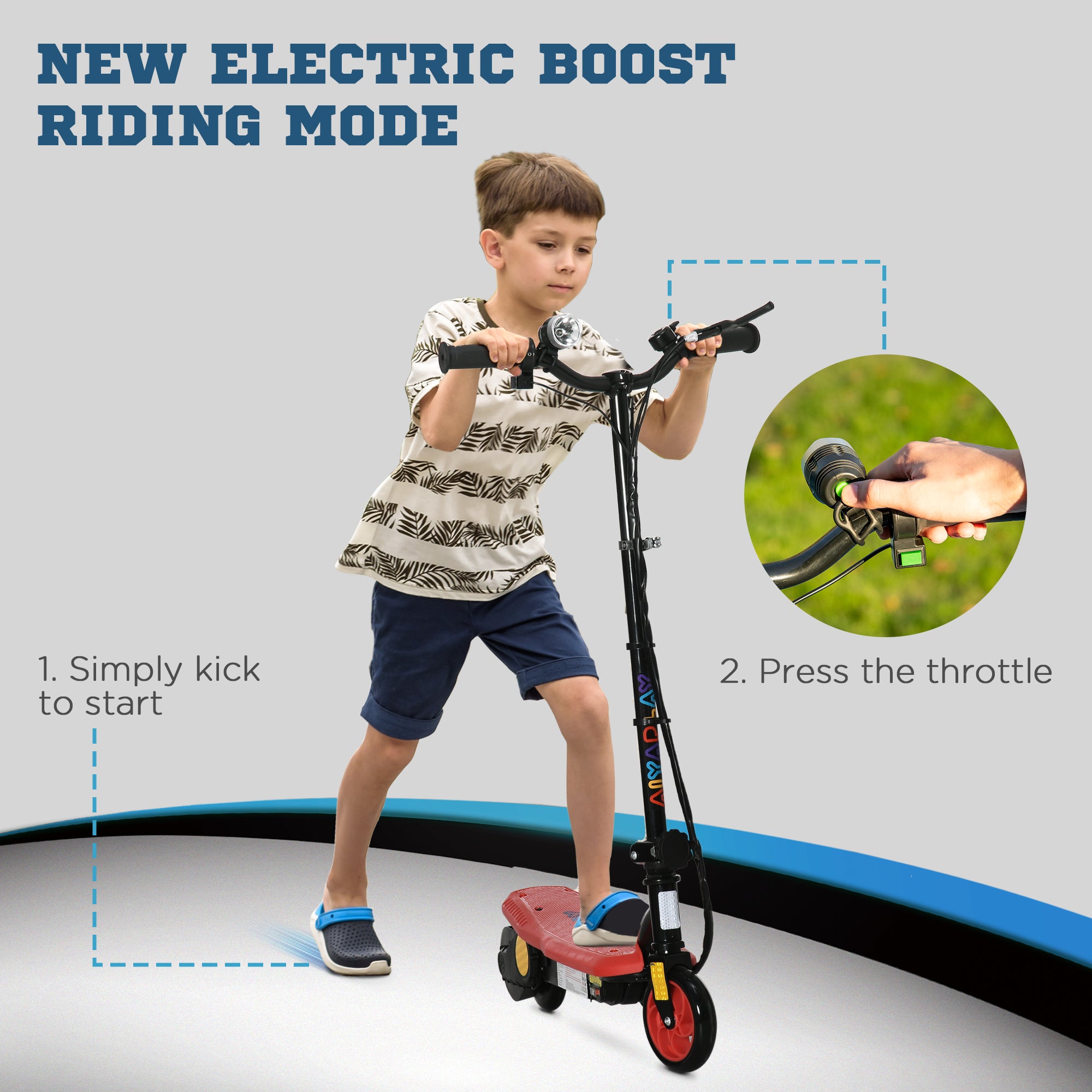 HOMCOM Foldable Electric Scooter, with LED Headlight, for Ages 7-14 Years - Red - North Peak Garden Furniture