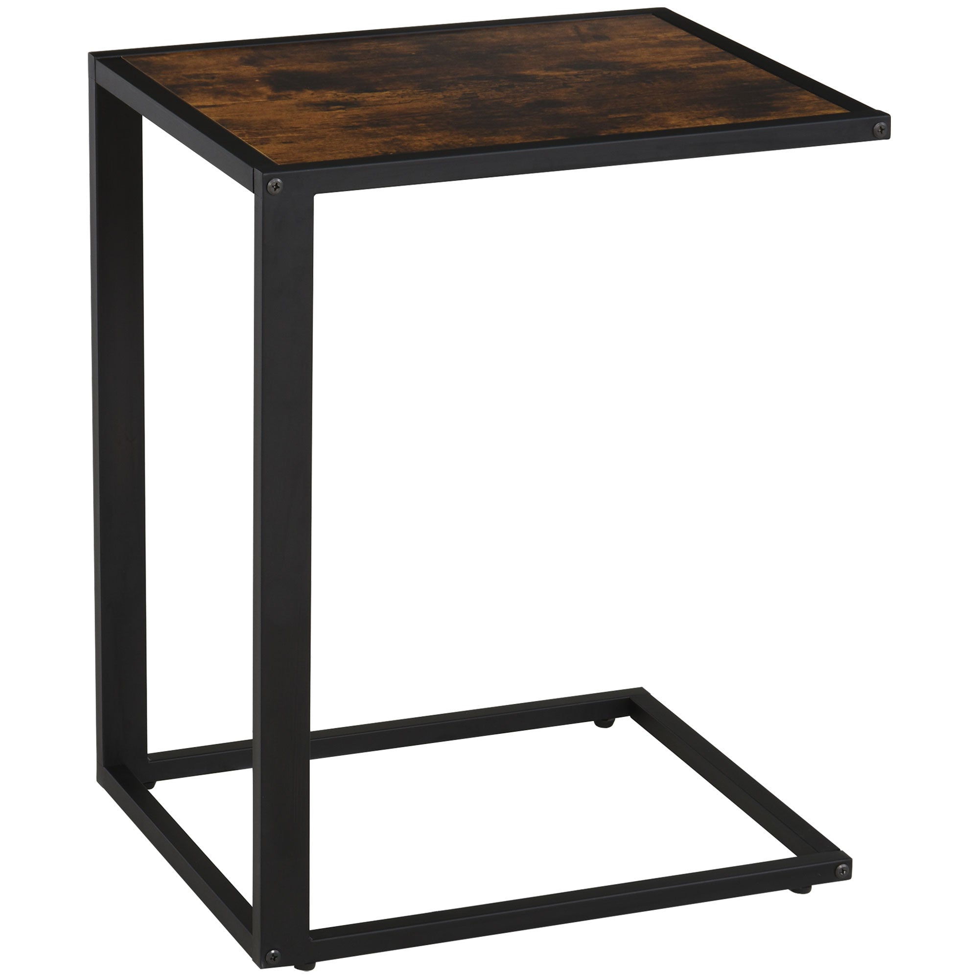 HOMCOM C-Shaped Side Table, Sofa End Table with Metal Frame, Accent Couch Table for Living room, Bedroom, Brown and Black - North Peak Garden Furniture