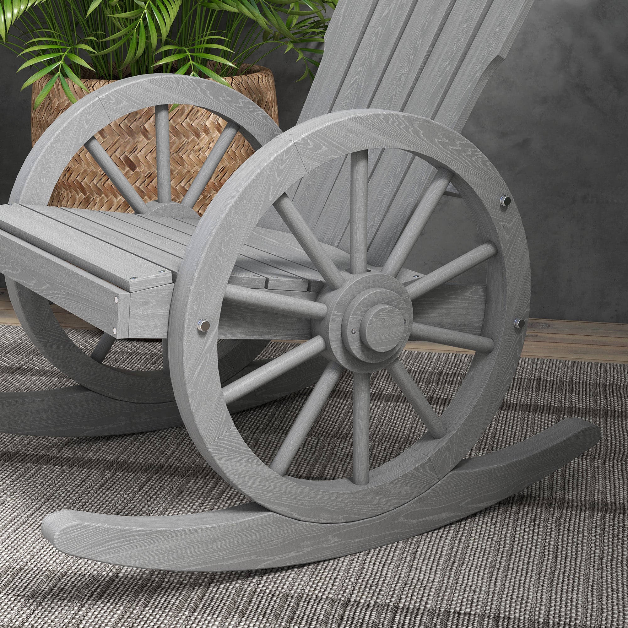 Outsunny Wooden Adirondack Rocking Chair Reclining Armchair Outdoor Garden Furniture Patio Porch Rocker - Grey - North Peak Garden Furniture