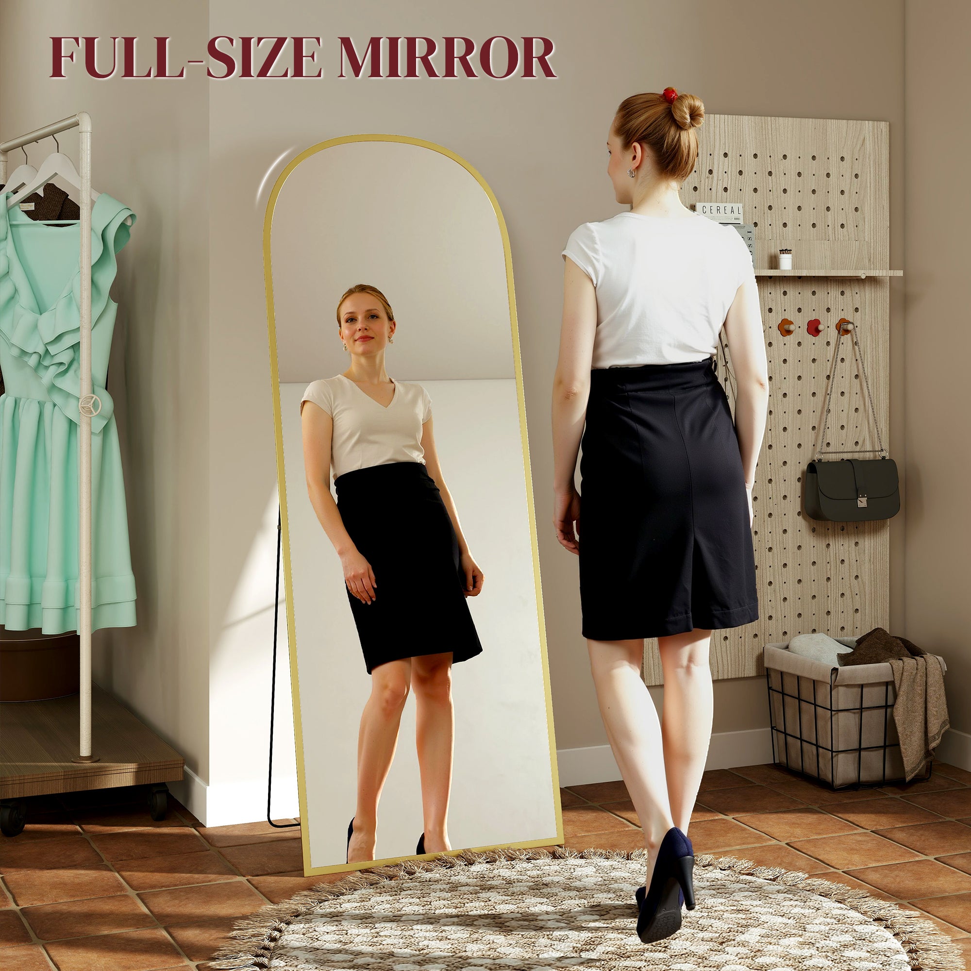 HOMCOM 165cm Aluminium Frame Standing Mirror - Gold - North Peak Garden Furniture