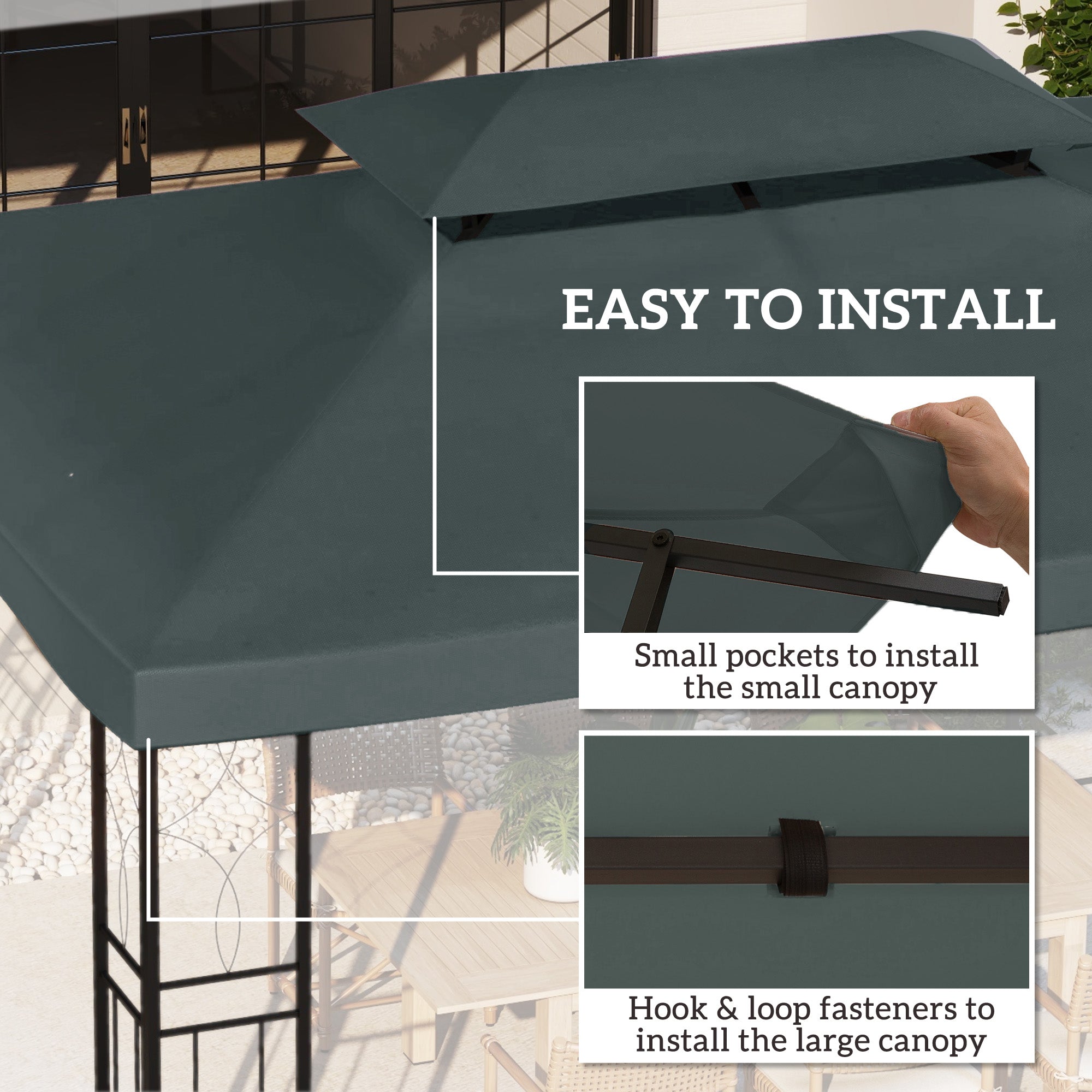 Outsunny 3x4m Gazebo Canopy Replacement Cover, 2 Tier Top Roof UV Cover Garden Patio Outdoor Sun Awning Shelters, Charcoal Grey (TOP COVER ONLY) - North Peak Garden Furniture
