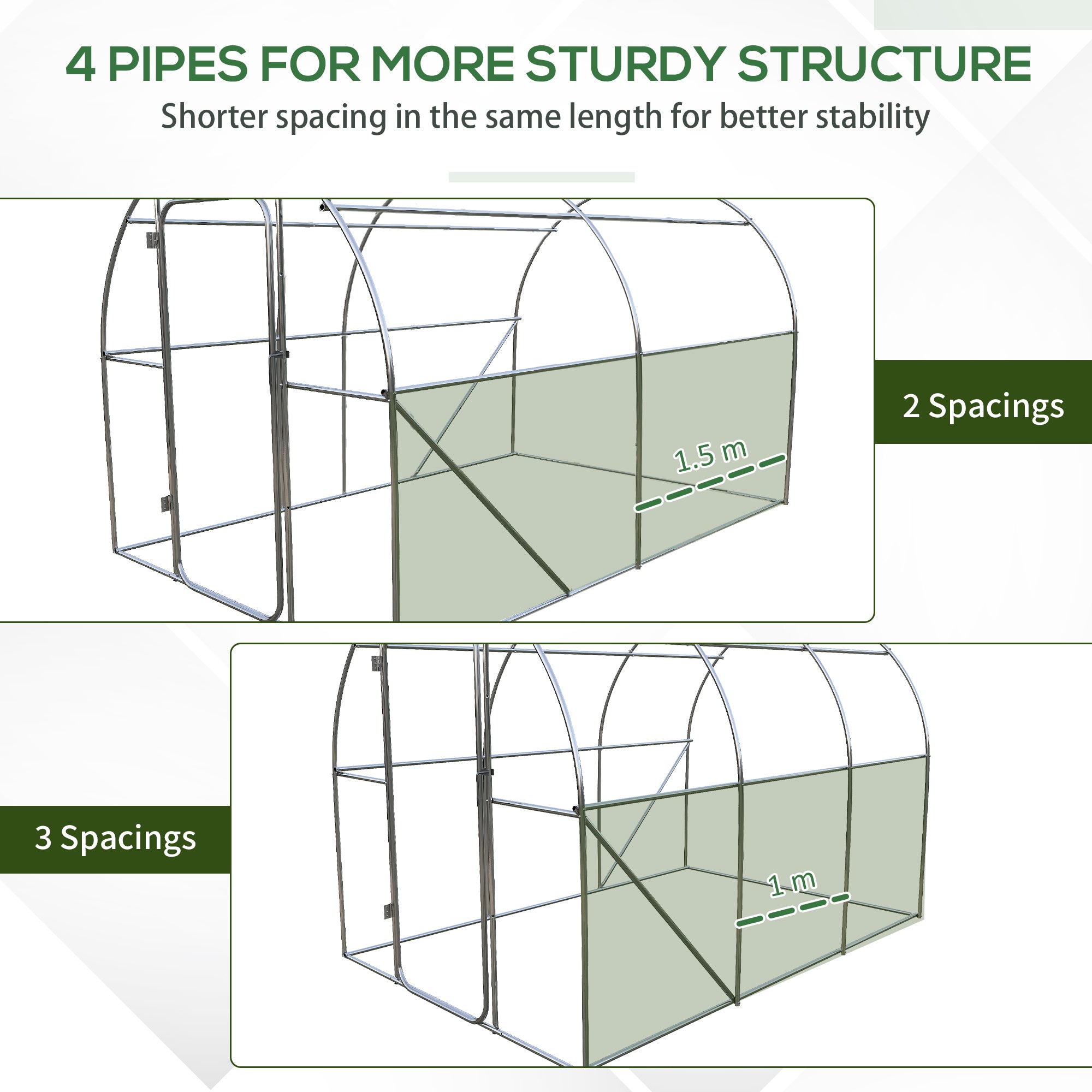Outsunny Large Polytunnel Walk In Greenhouse, Plant Gardening Tunnel Green House with Metal Hinged Door, Galvanised Steel Frame & Mesh Windows, Green (3 x 2 m)