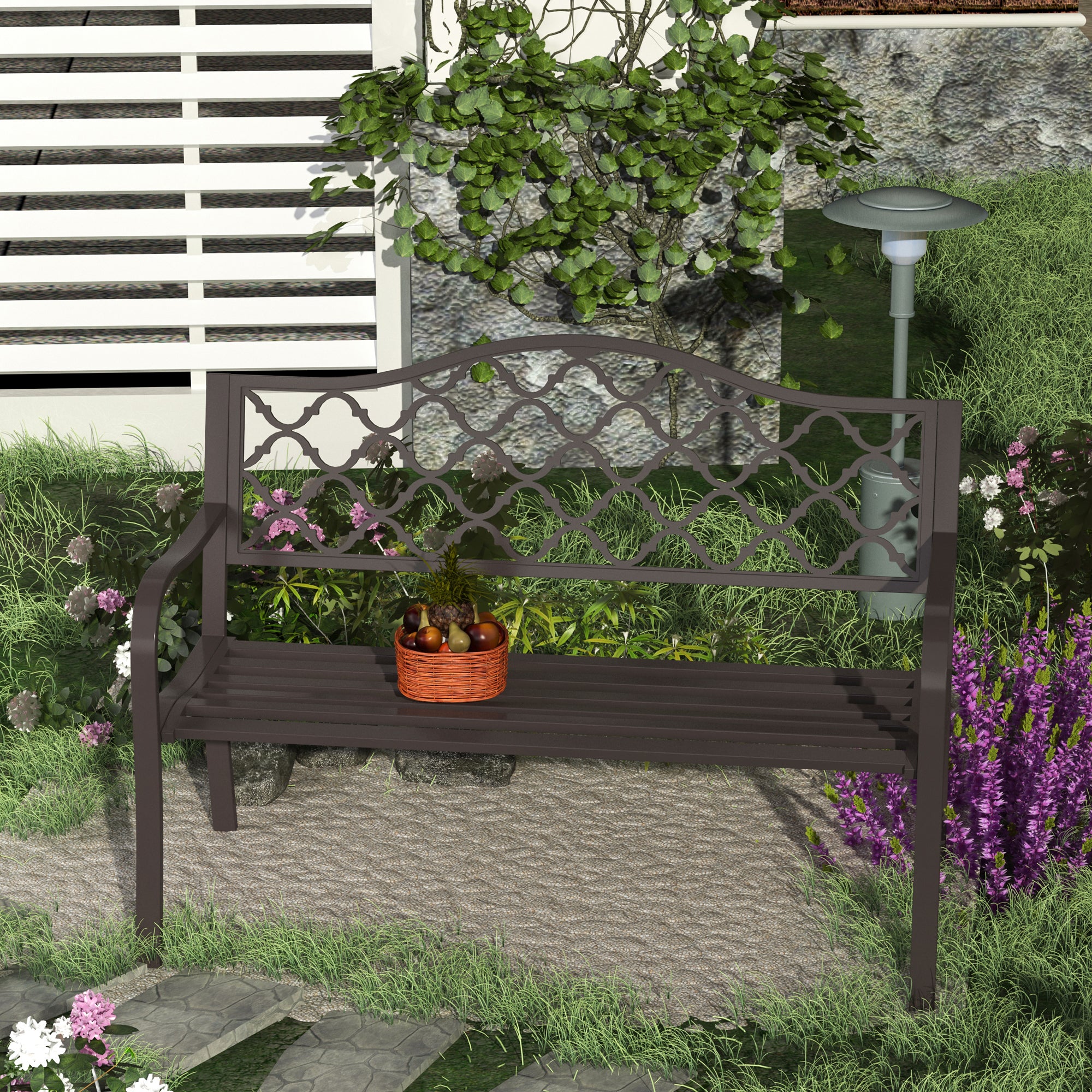 Outsunny Antique Style Outdoor Cast Iron Front Porch Bench Path Chair Seat Outdoor - North Peak Garden Furniture