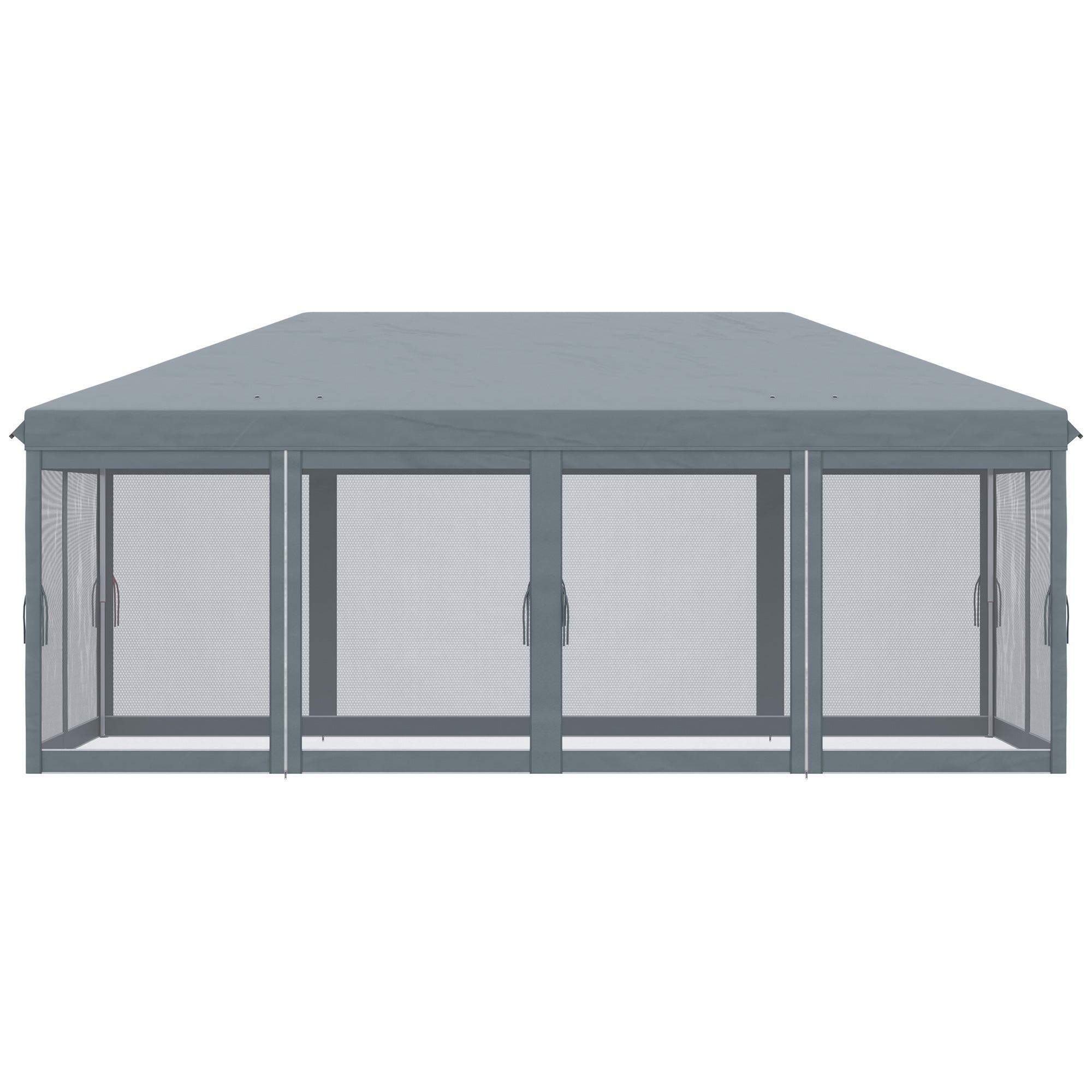 Outsunny 3 x 6m Pop Up Gazebo, Outdoor Canopy Shelter, Marquee Party Wedding Tent with 6 Mesh Walls and Carry Bag, Grey - North Peak Garden Furniture