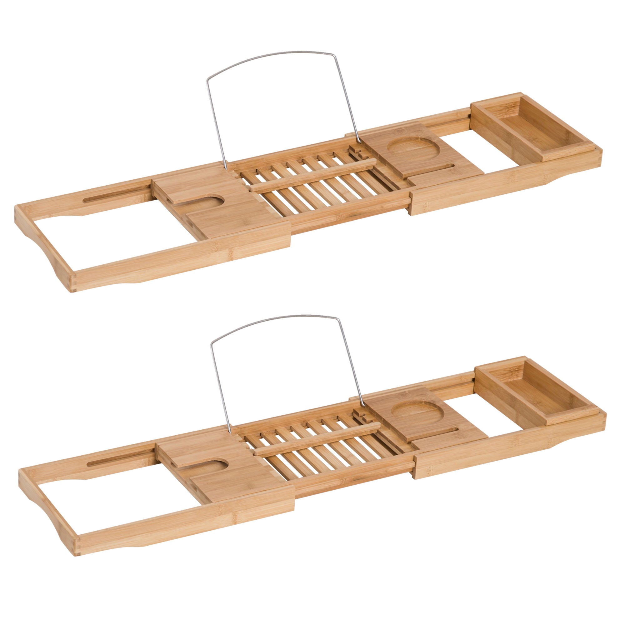 HOMCOM Extendable Bamboo Bathtub Shelf Rack Bath Caddy Tray Bathroom Storage, Set of 2 - North Peak Garden Furniture