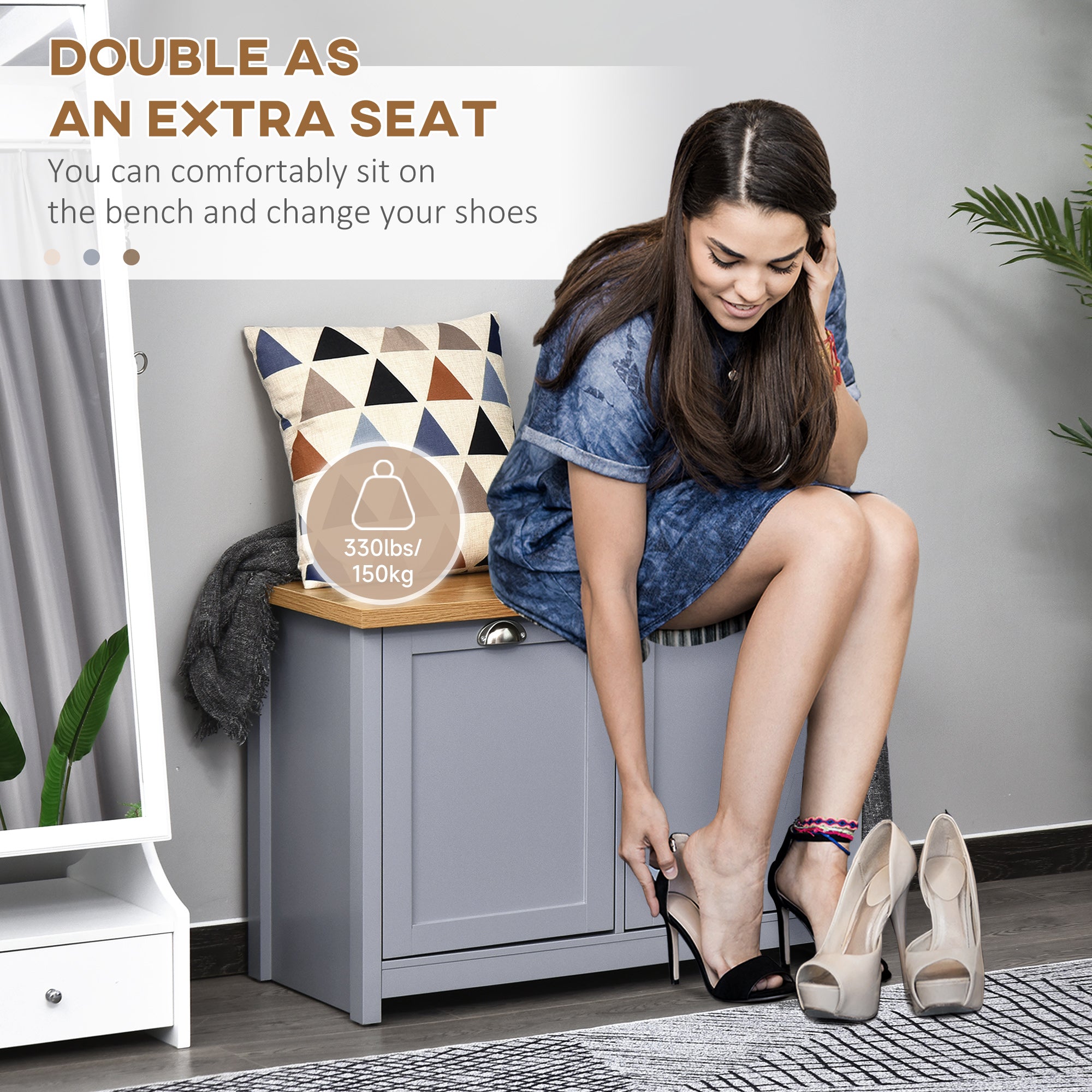 HOMCOM Shoe Cabinet, 2 Doors Shoe Cupboard, Entryway Shoe Bench with Shelf, Storage Organiser for Hallway, Bathroom, Grey - North Peak Garden Furniture