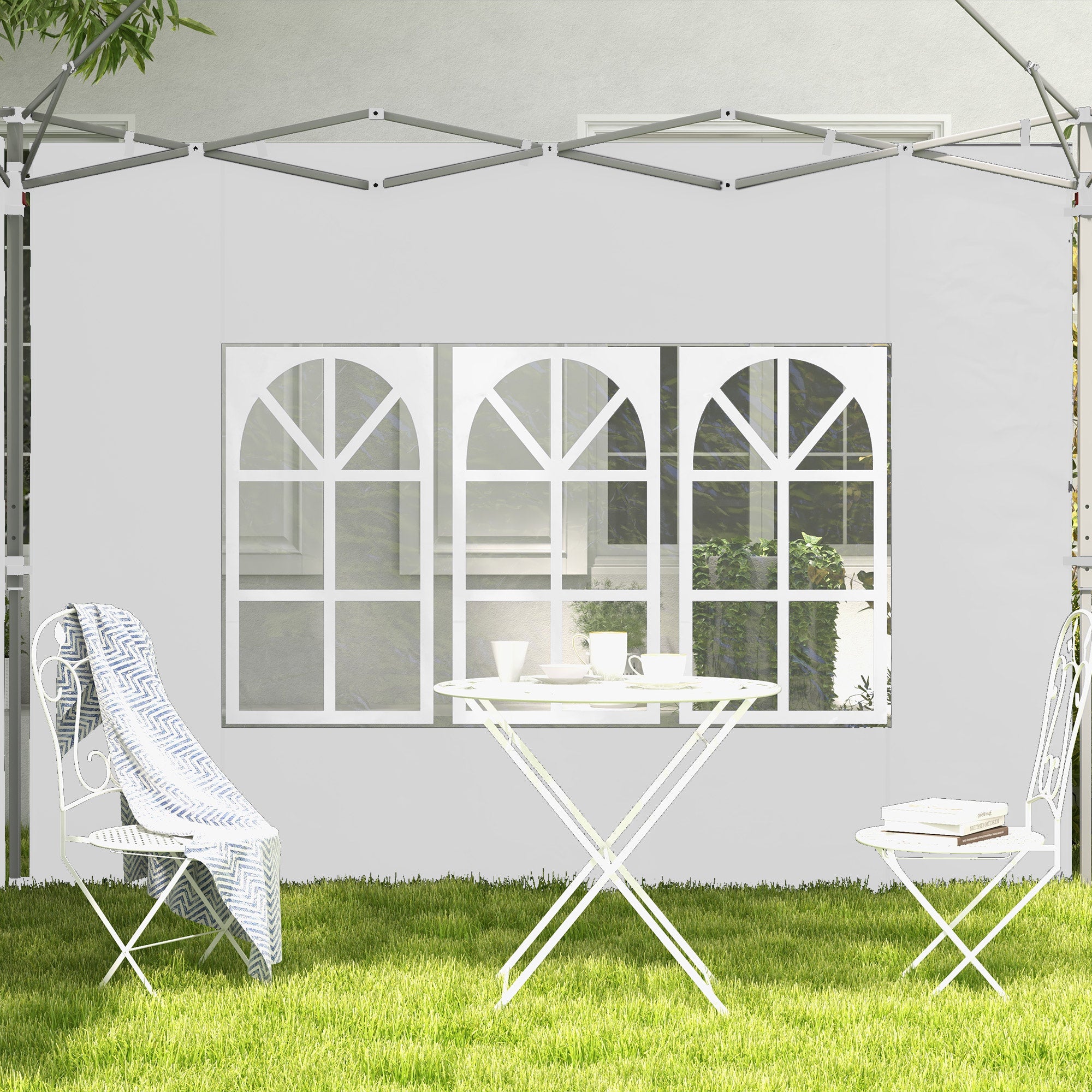 Outsunny Gazebo Side Panels, Sides Replacement with Window for 3x3(m) or 3x4m Pop Up Gazebo, 2 Pack, White - North Peak Garden Furniture