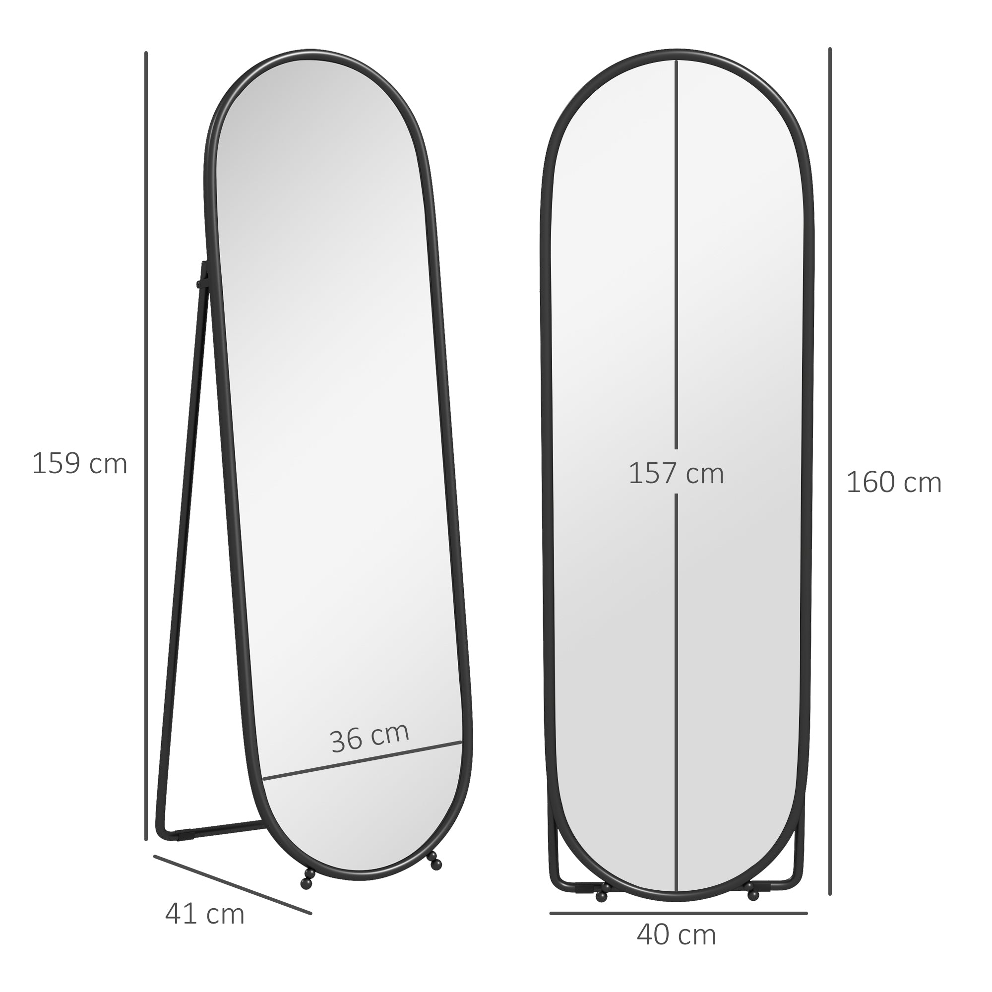HOMCOM Two-Way Curved Full Length Mirror - Black - North Peak Garden Furniture