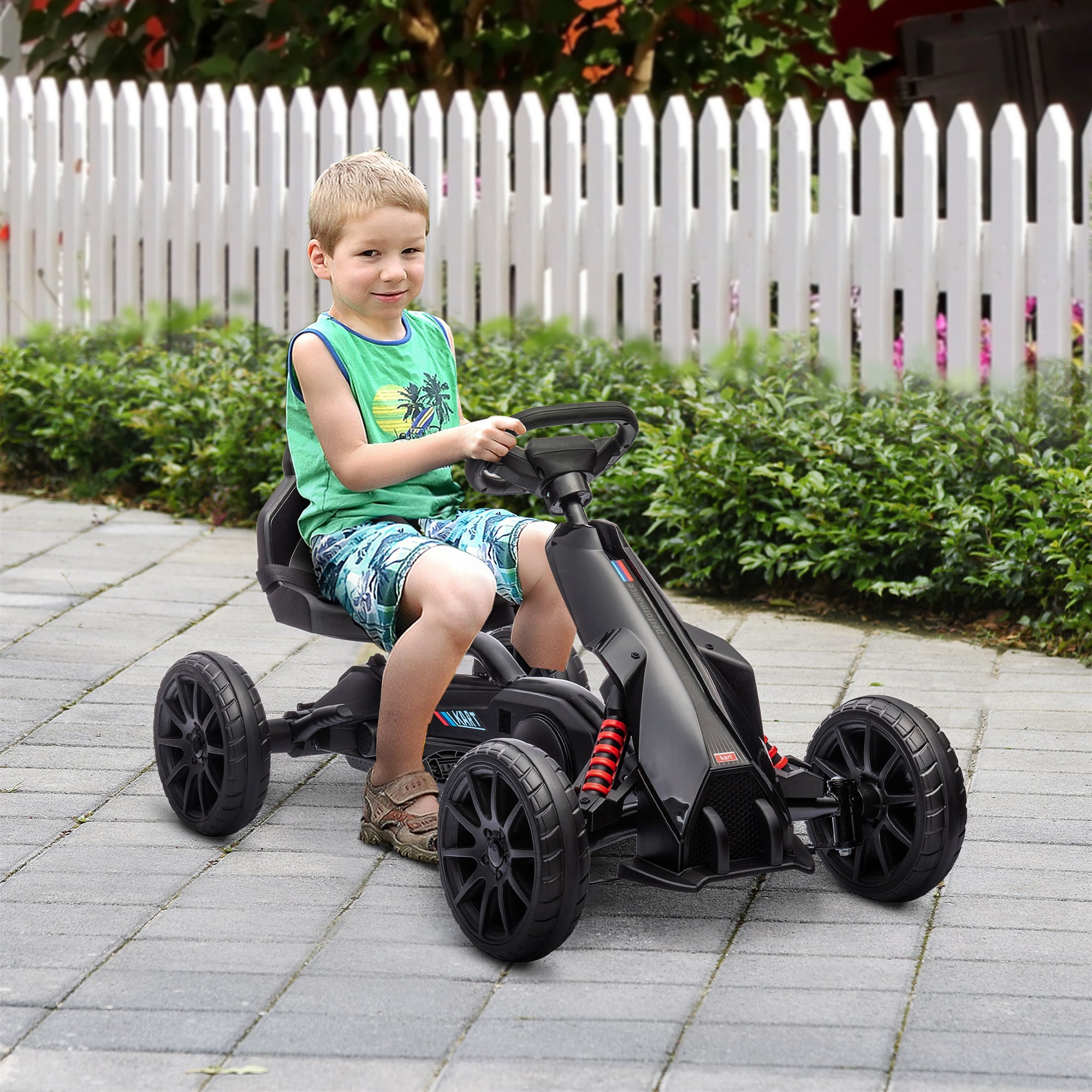 HOMCOM Kids Pedal Go Kart, with Adjustable Seat, EVA Wheels, Seat, Handbrake - Black - North Peak Garden Furniture